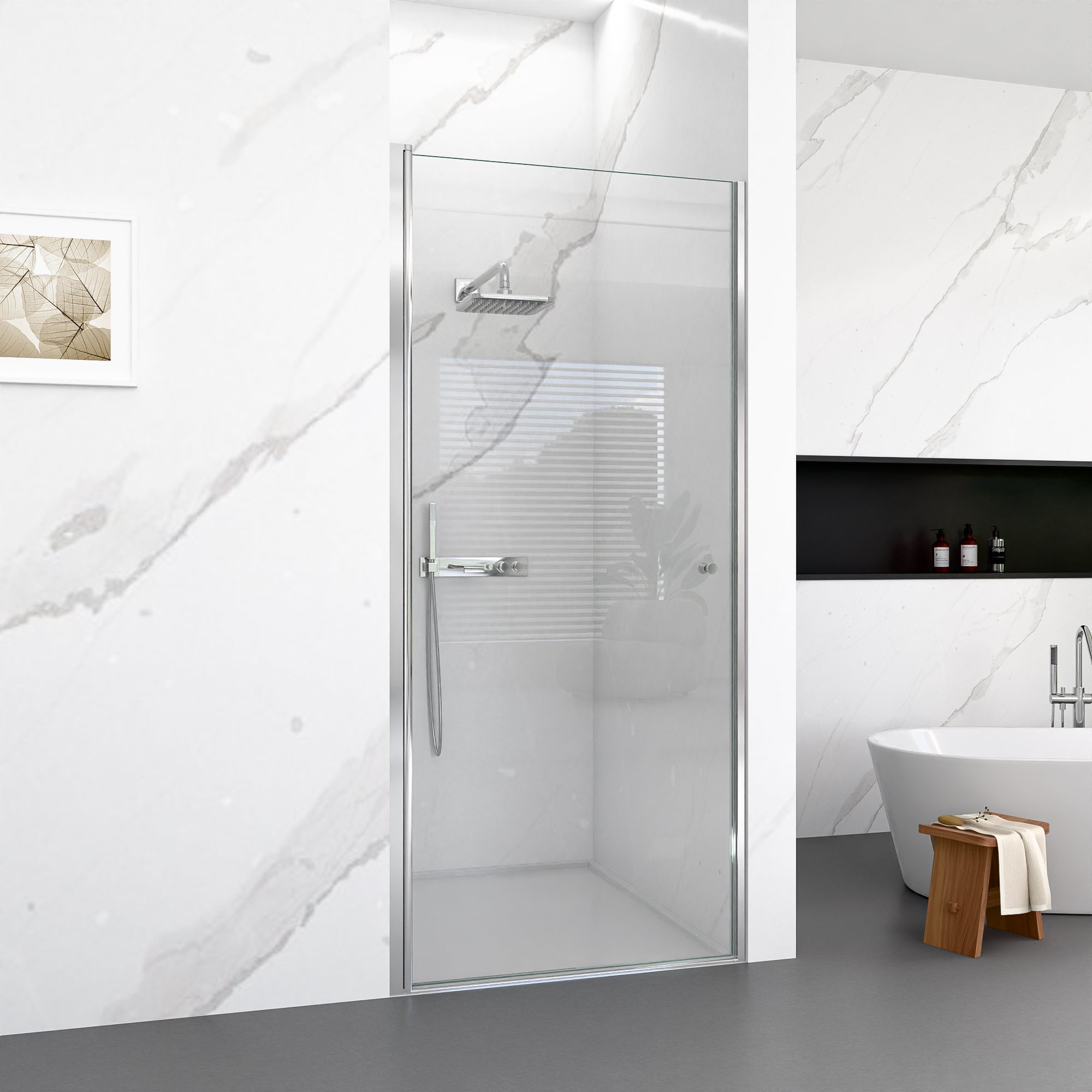 30"W x 72"H Frameless Circular Pivot Shower Door in Matte Black With 1/4" (6mm) Thick SGCC Tempered Glass