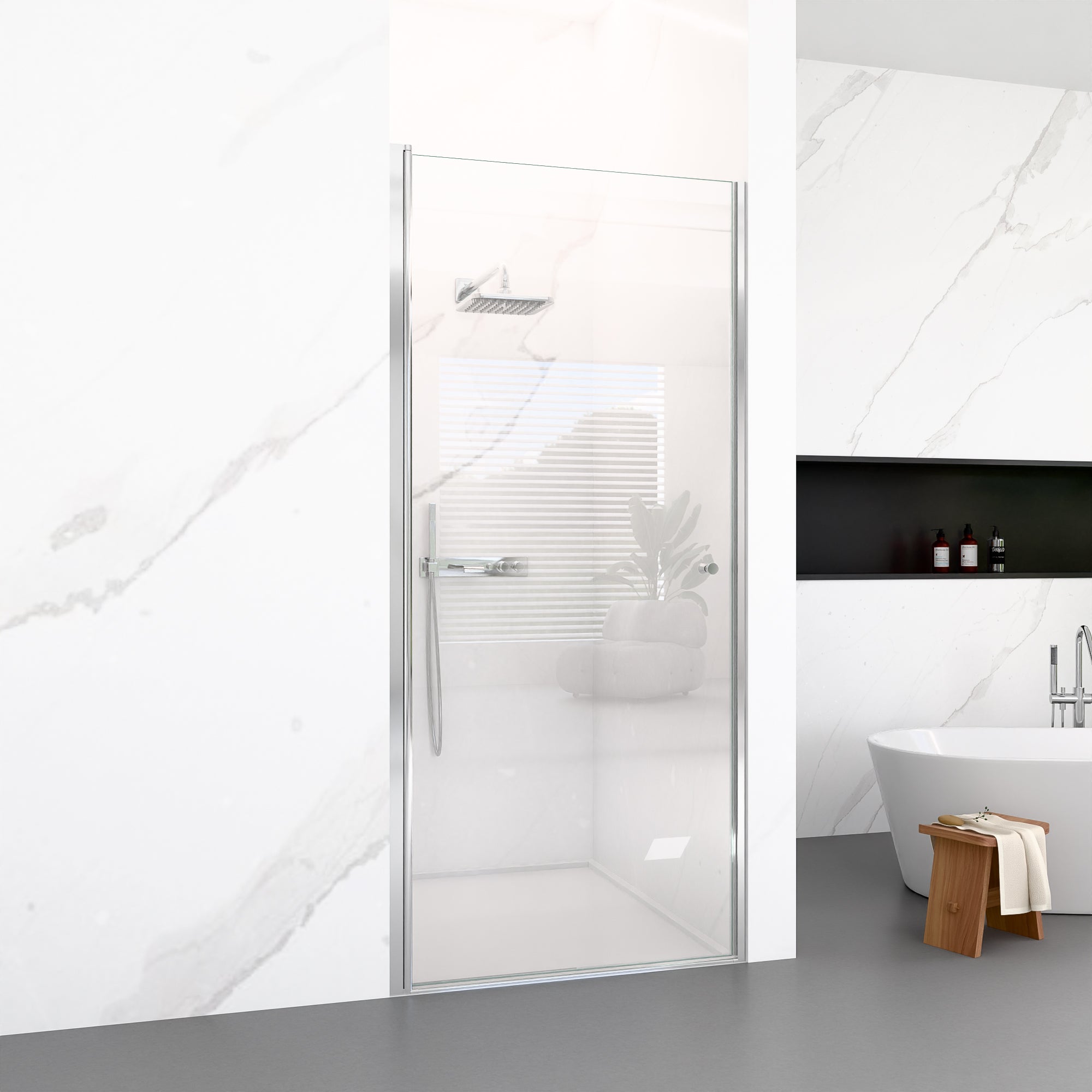 24" W x 72" H Semi-Frameless Circular Pivot Shower Door in Matte Black With 1/4" (6mm) Thick SGCC Tempered Glass
