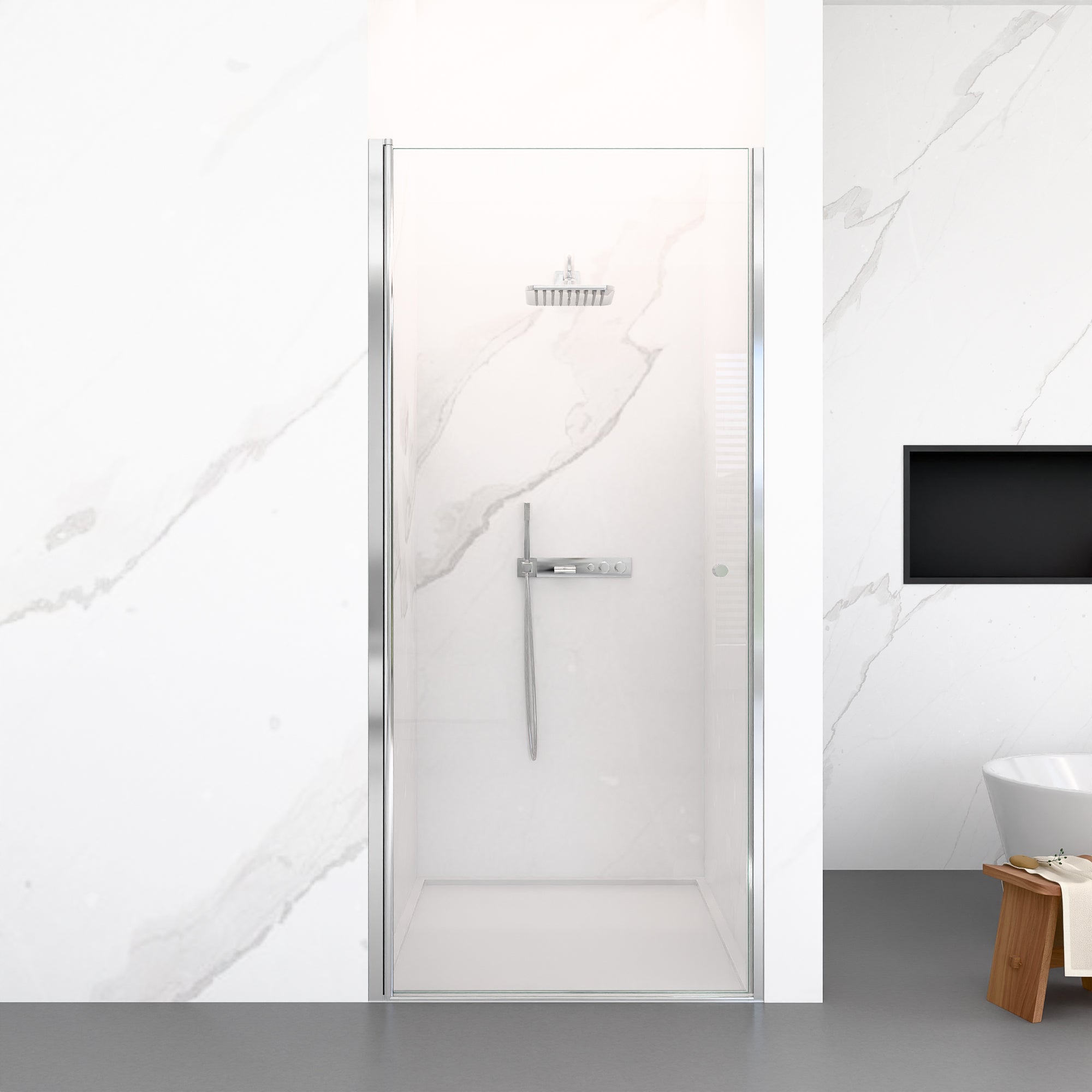 24" W x 72" H Semi-Frameless Circular Pivot Shower Door in Matte Black With 1/4" (6mm) Thick SGCC Tempered Glass