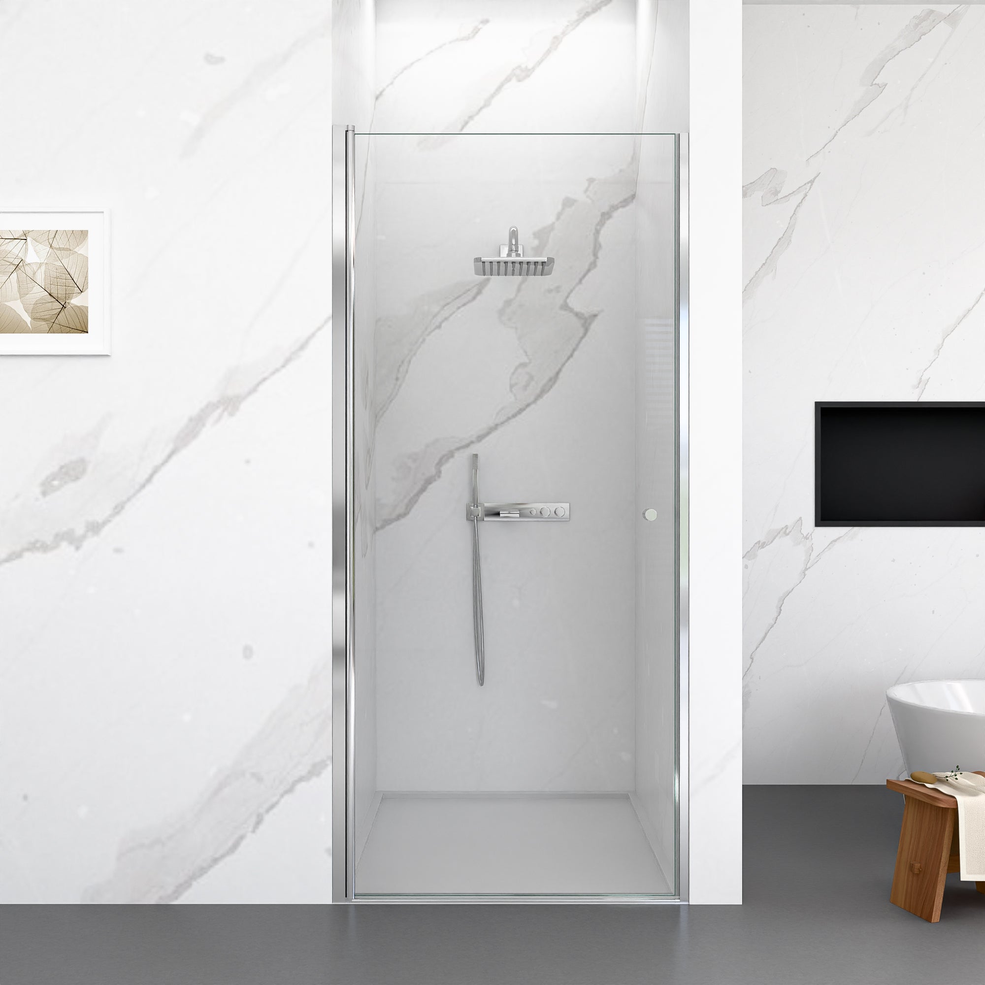 30"W x 72"H Frameless Circular Pivot Shower Door in Matte Black With 1/4" (6mm) Thick SGCC Tempered Glass
