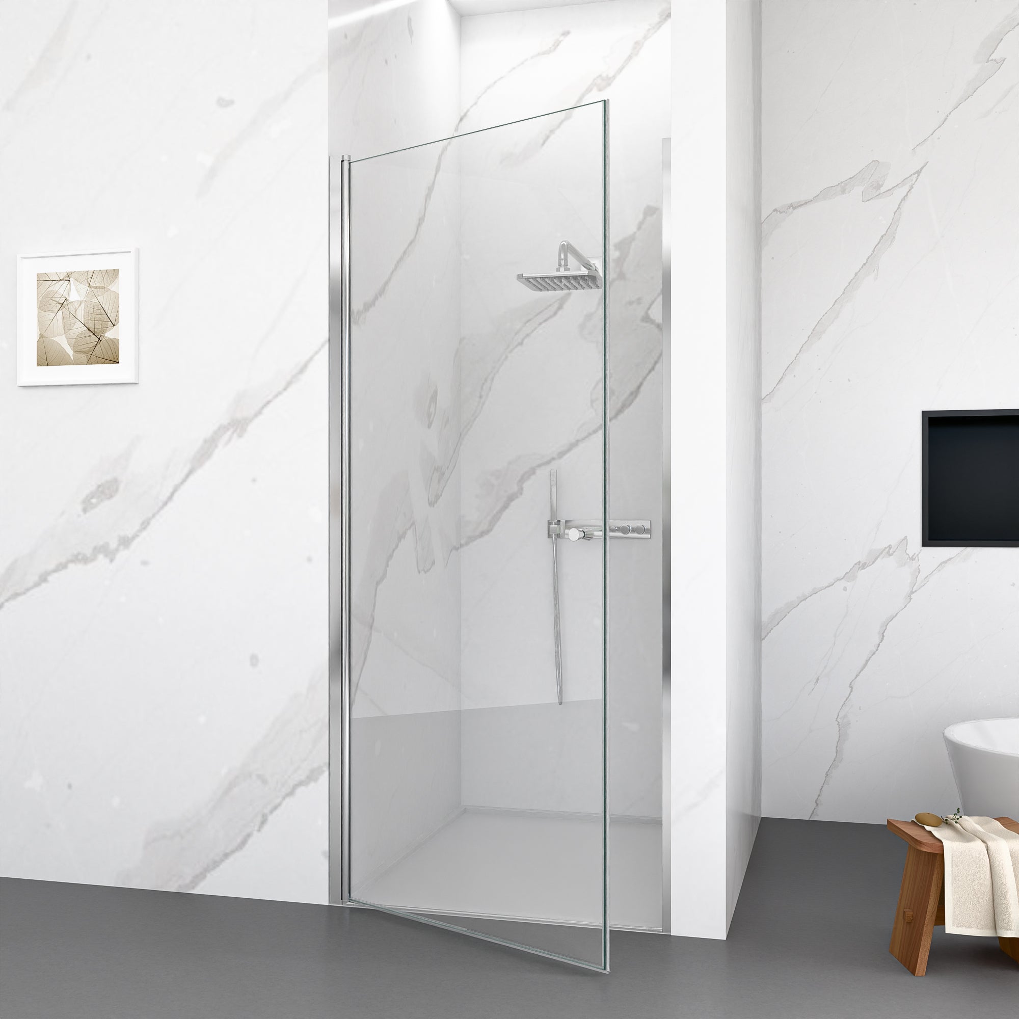 30"W x 72"H Frameless Circular Pivot Shower Door in Matte Black With 1/4" (6mm) Thick SGCC Tempered Glass
