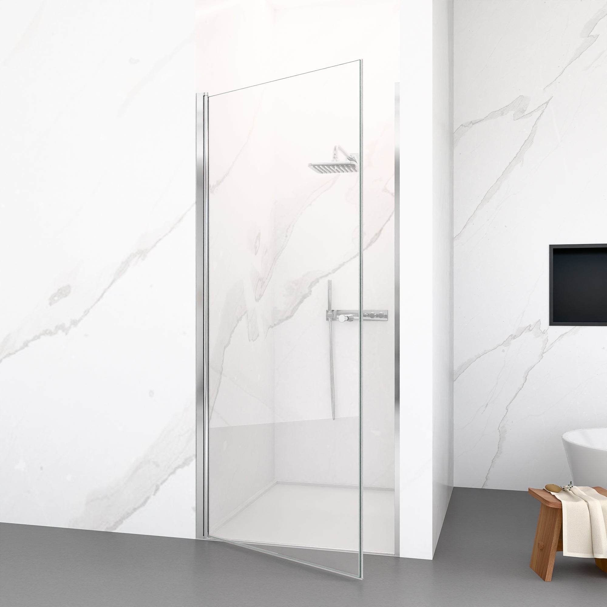 24" W x 72" H Semi-Frameless Circular Pivot Shower Door in Matte Black With 1/4" (6mm) Thick SGCC Tempered Glass