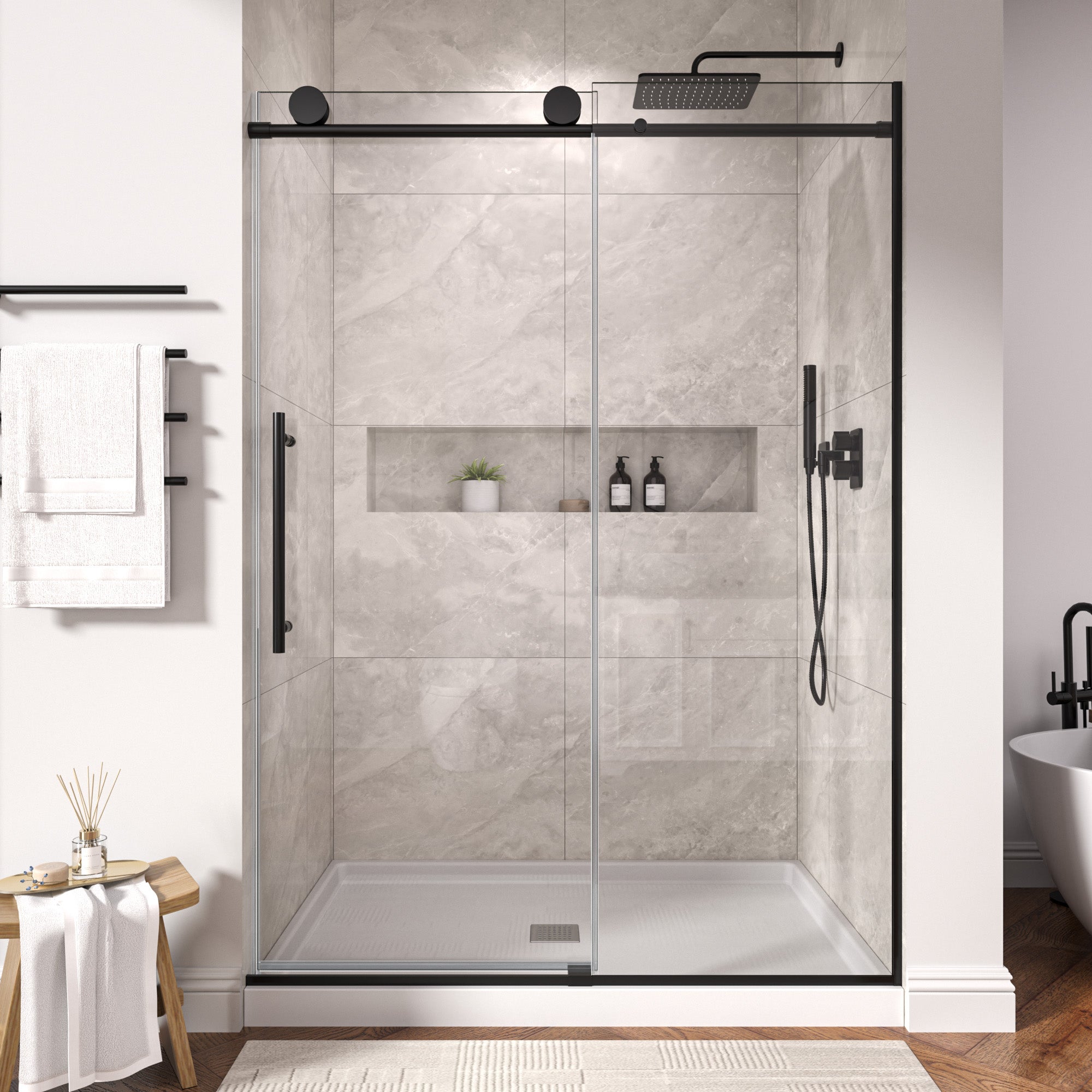 54 In. W X 74 In. H Single Sliding Frameless Shower Door In Chrome With Clear 5/16 In. Glass ARO-TT03-5474