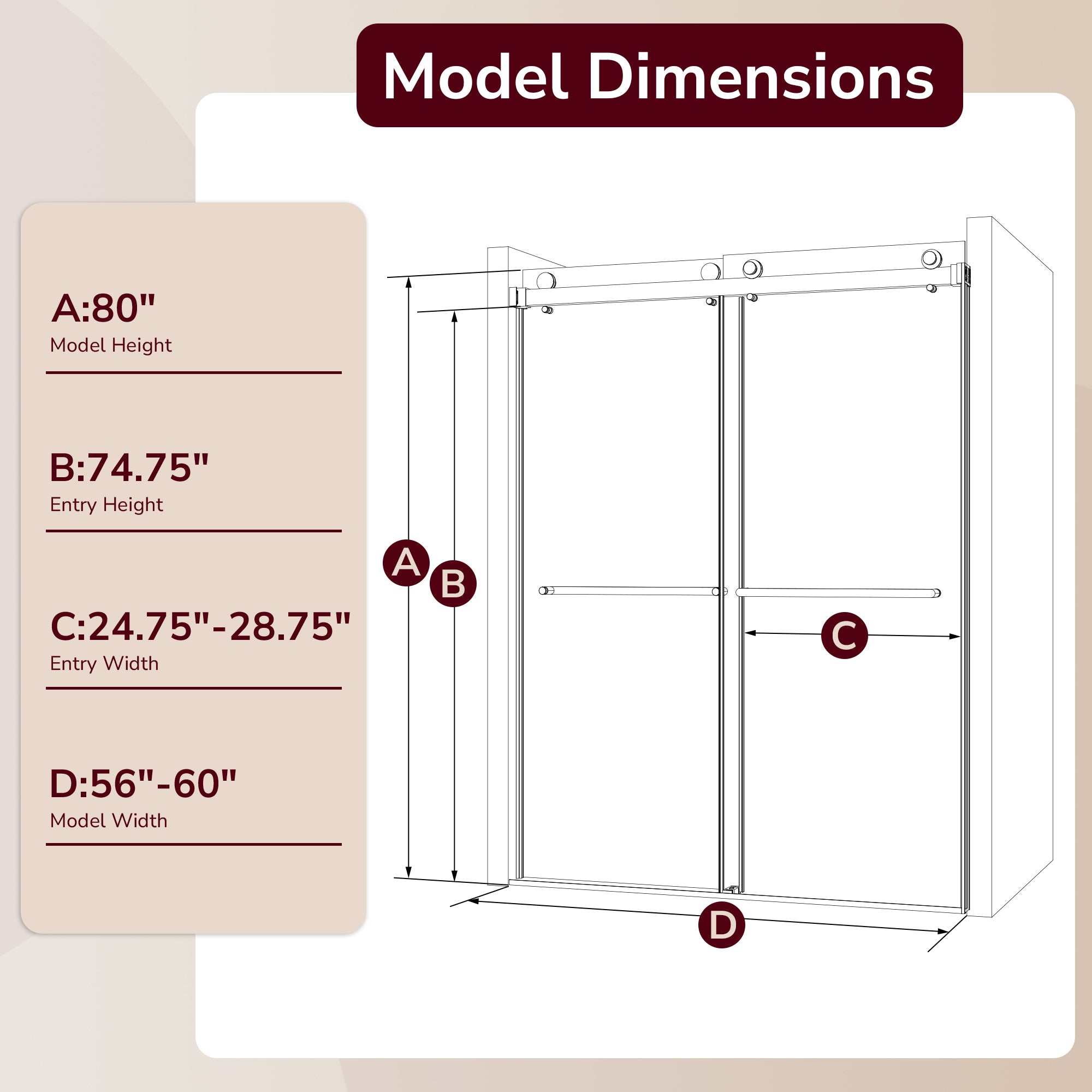 56"-60"W x 80"H Frameless Double Sliding Shower Door, 3/8 inches (10mm) Thick SGCC Tempered Glass Door, Chrome