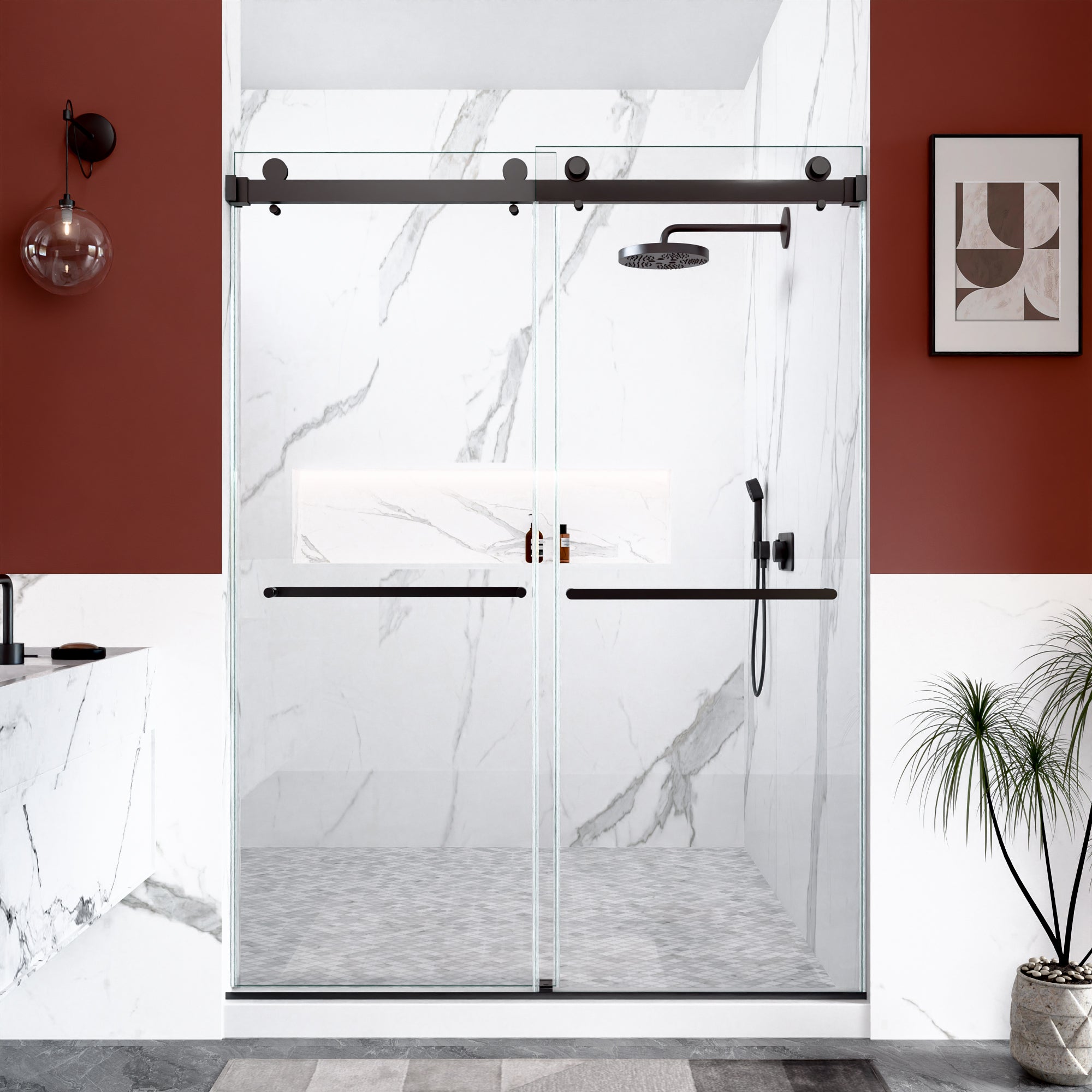 56"-60"W x 80"H Frameless Double Sliding Shower Door, 3/8 inches (10mm) Thick SGCC Tempered Glass Door, Chrome