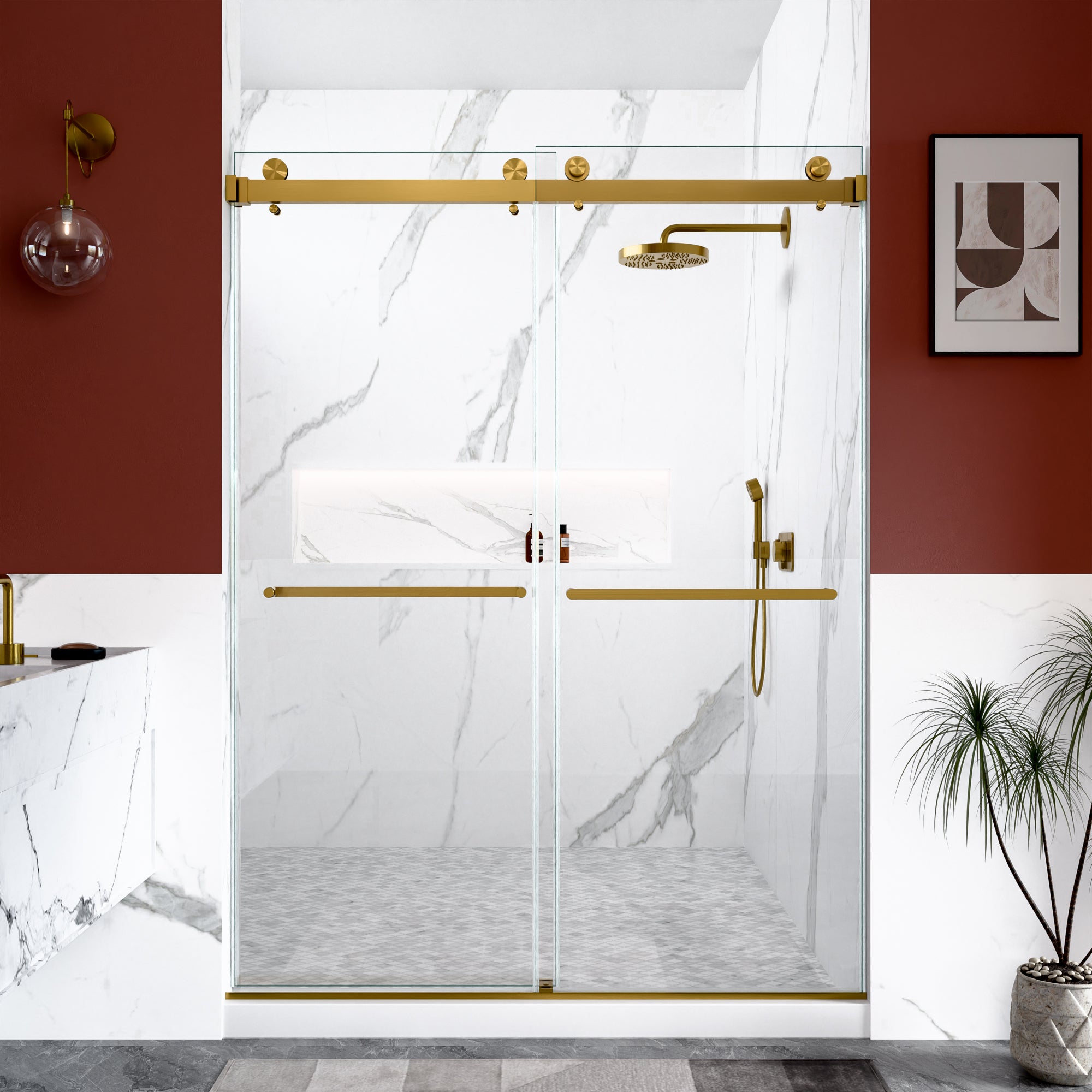 56"-60"W x 80"H Frameless Double Sliding Shower Door, 3/8 inches (10mm) Thick SGCC Tempered Glass Door, Chrome