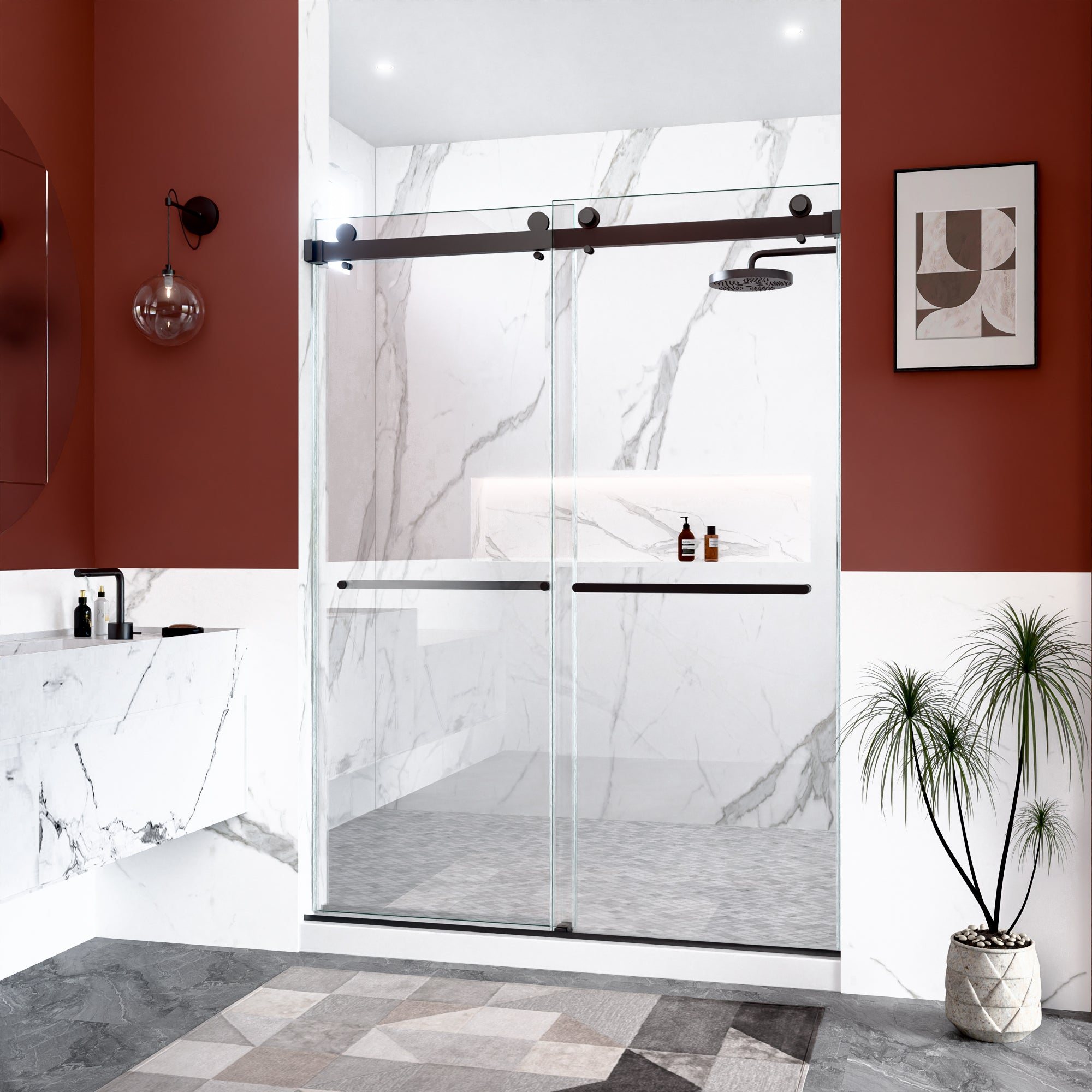 56"-60"W x 80"H Frameless Double Sliding Shower Door, 3/8 inches (10mm) Thick SGCC Tempered Glass Door, Chrome