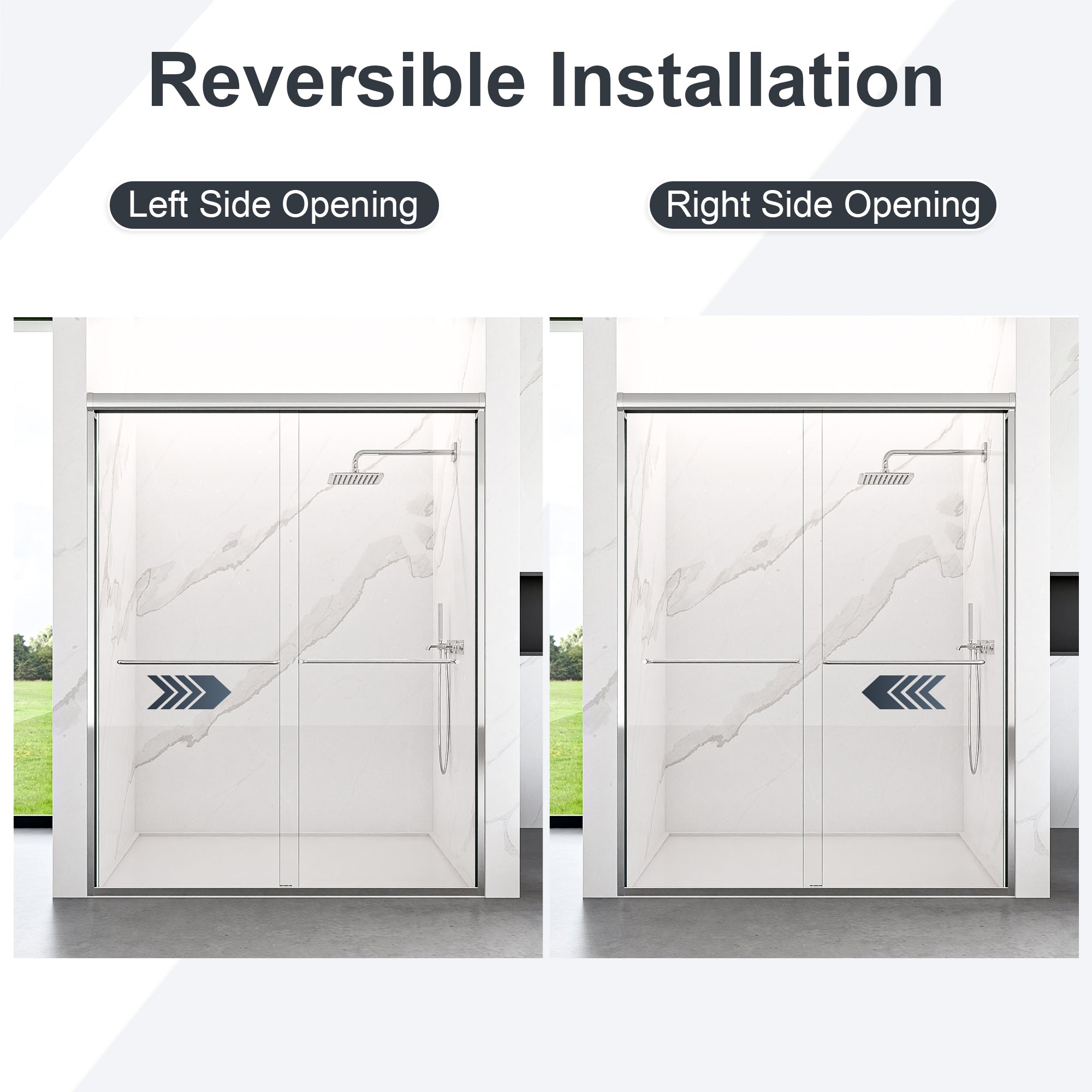 56"-60"W*72" H Semi-Frameless Double Sliding Shower Door, Bypass Shower Door, 1/4" (6mm) Thick SGCC Tempered Glass Door