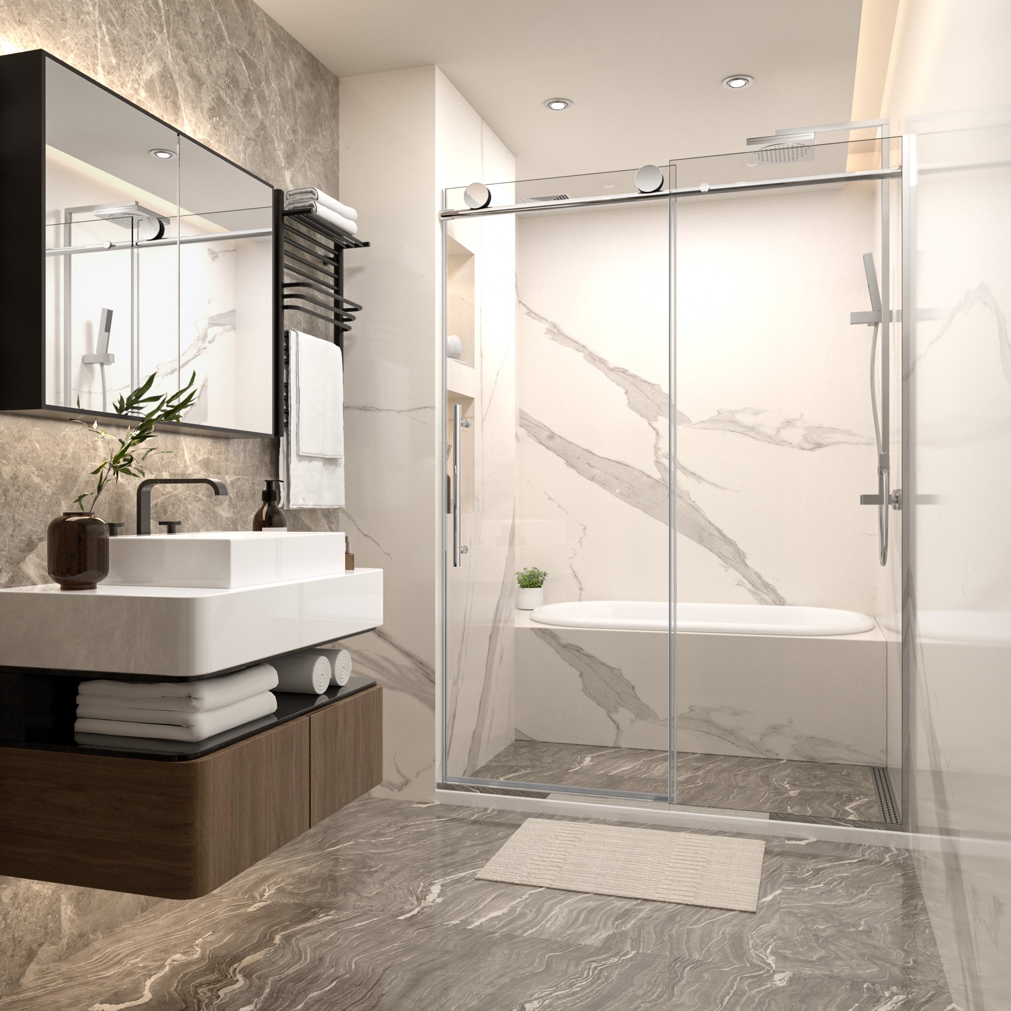 54 In. W X 74 In. H Single Sliding Frameless Shower Door In Chrome With Clear 5/16 In. Glass ARO-TT03-5474