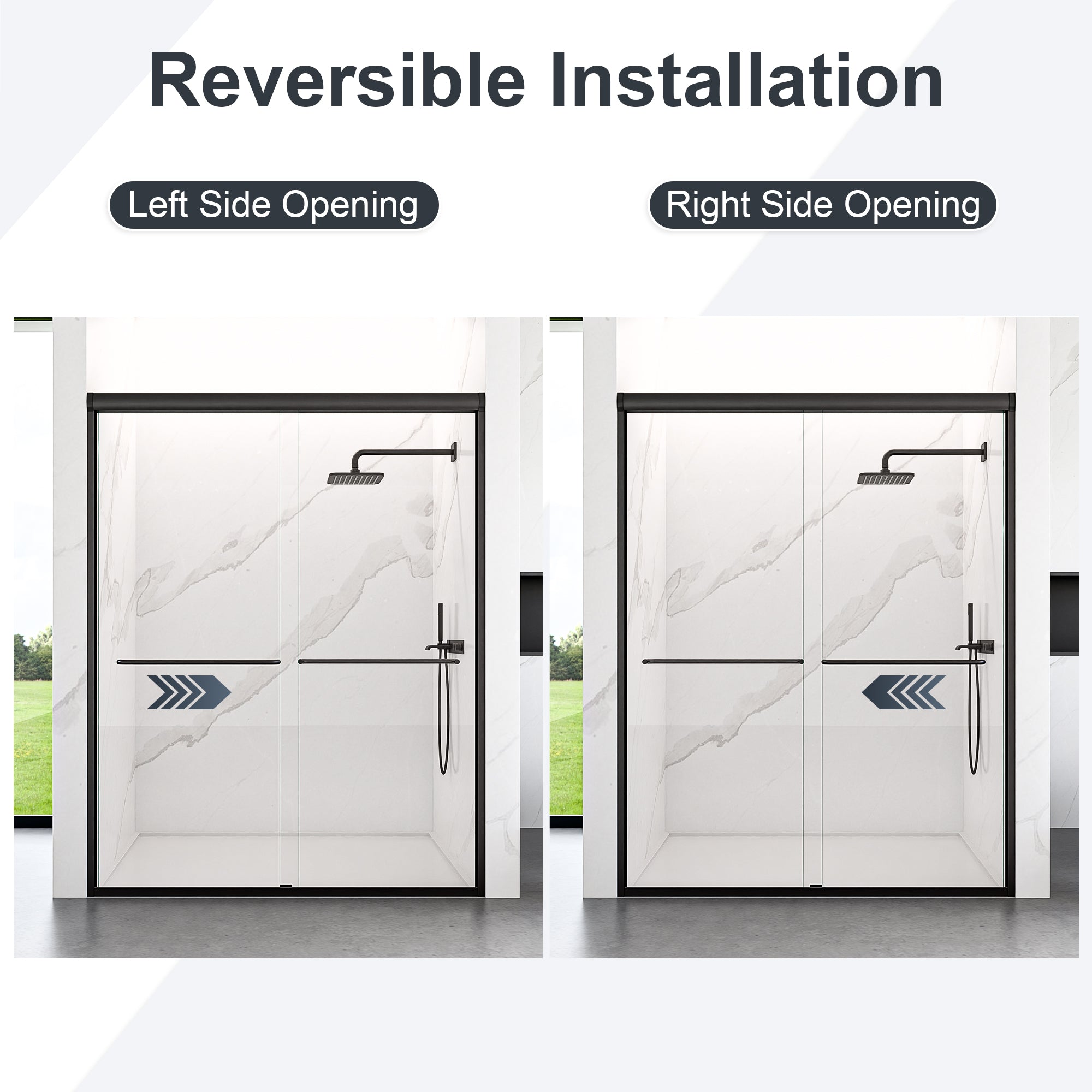 44"-48"W*72" H Semi-Frameless Double Sliding Shower Door, Bypass Shower Door, 1/4" (6mm) Thick SGCC Tempered Glass Door