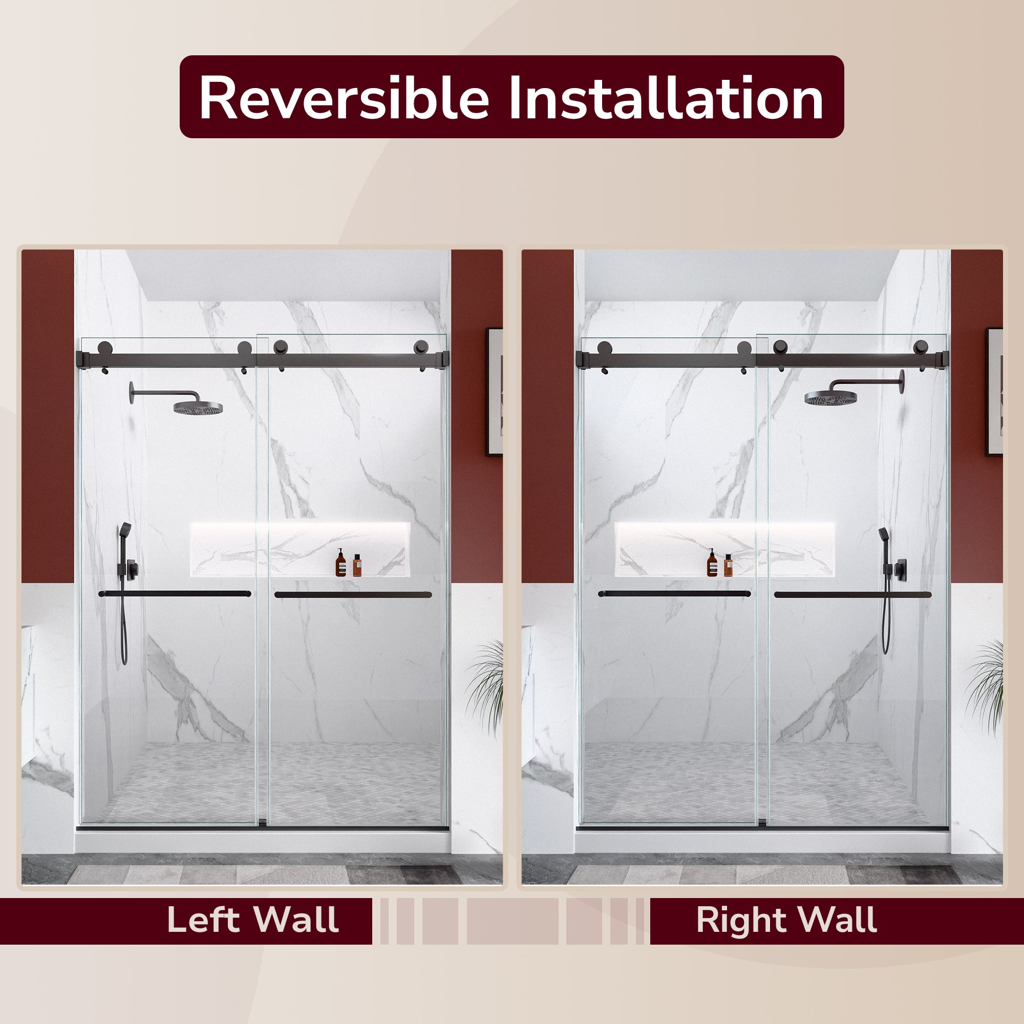 56"-60"W x 80"H Frameless Double Sliding Shower Door, 3/8 inches (10mm) Thick SGCC Tempered Glass Door, Chrome