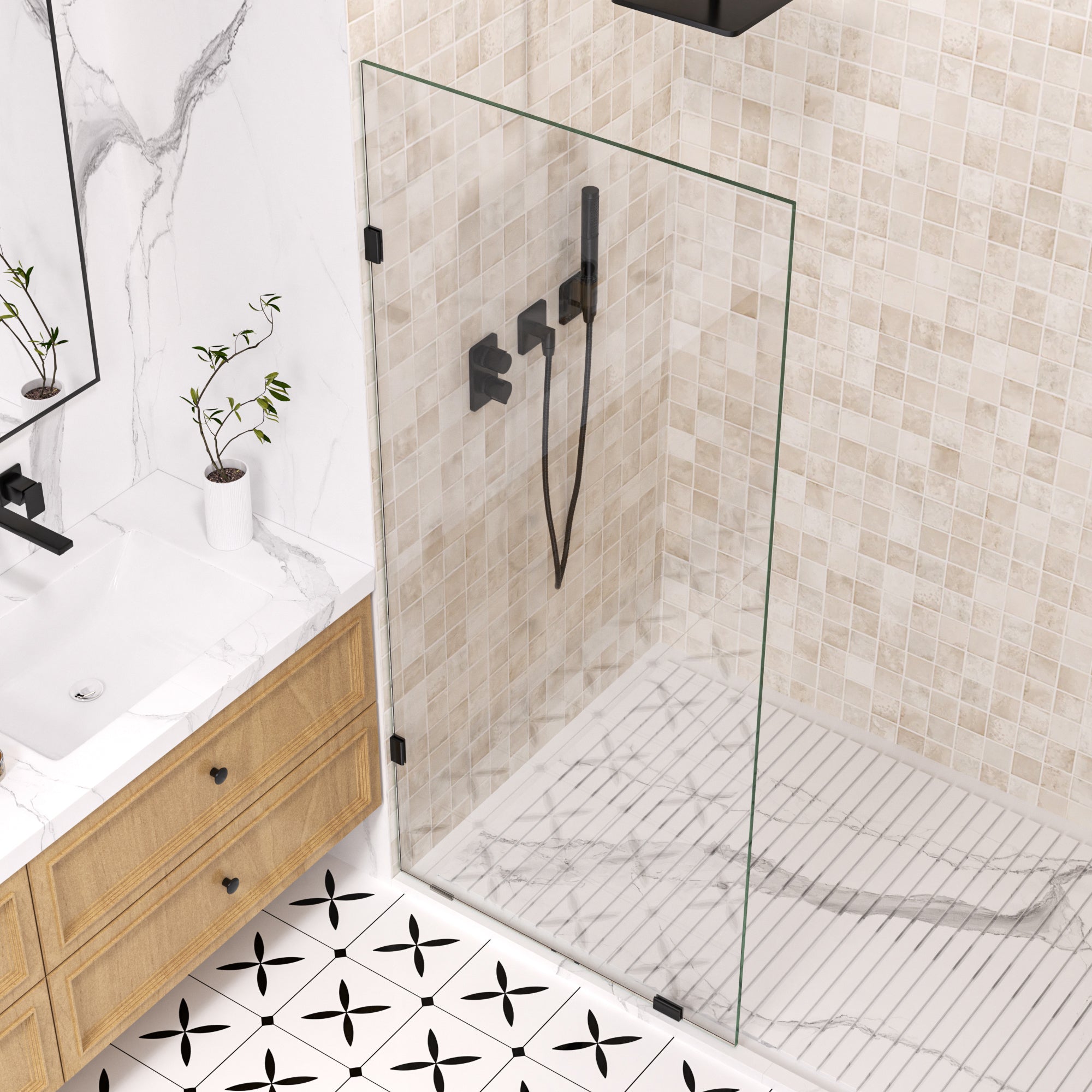 30"W *78"H Easyclean Fixed Shower Panel - Quickmount Shower Screen, 10mm(3/8'') Tempered Glass ARO-SFP-3078