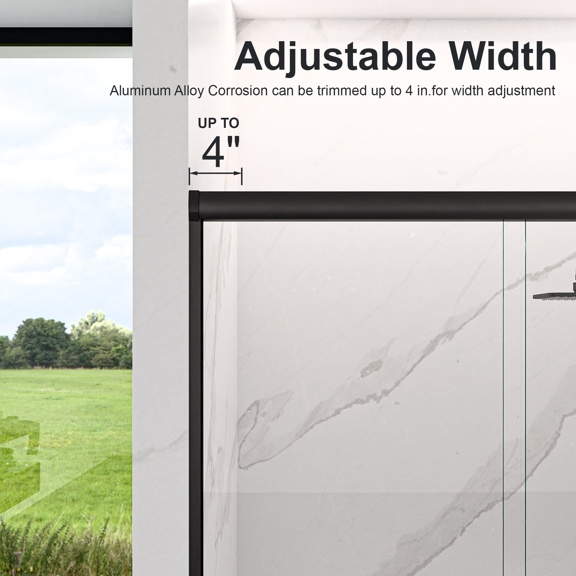 44"-48"W*72" H Semi-Frameless Double Sliding Shower Door, Bypass Shower Door, 1/4" (6mm) Thick SGCC Tempered Glass Door