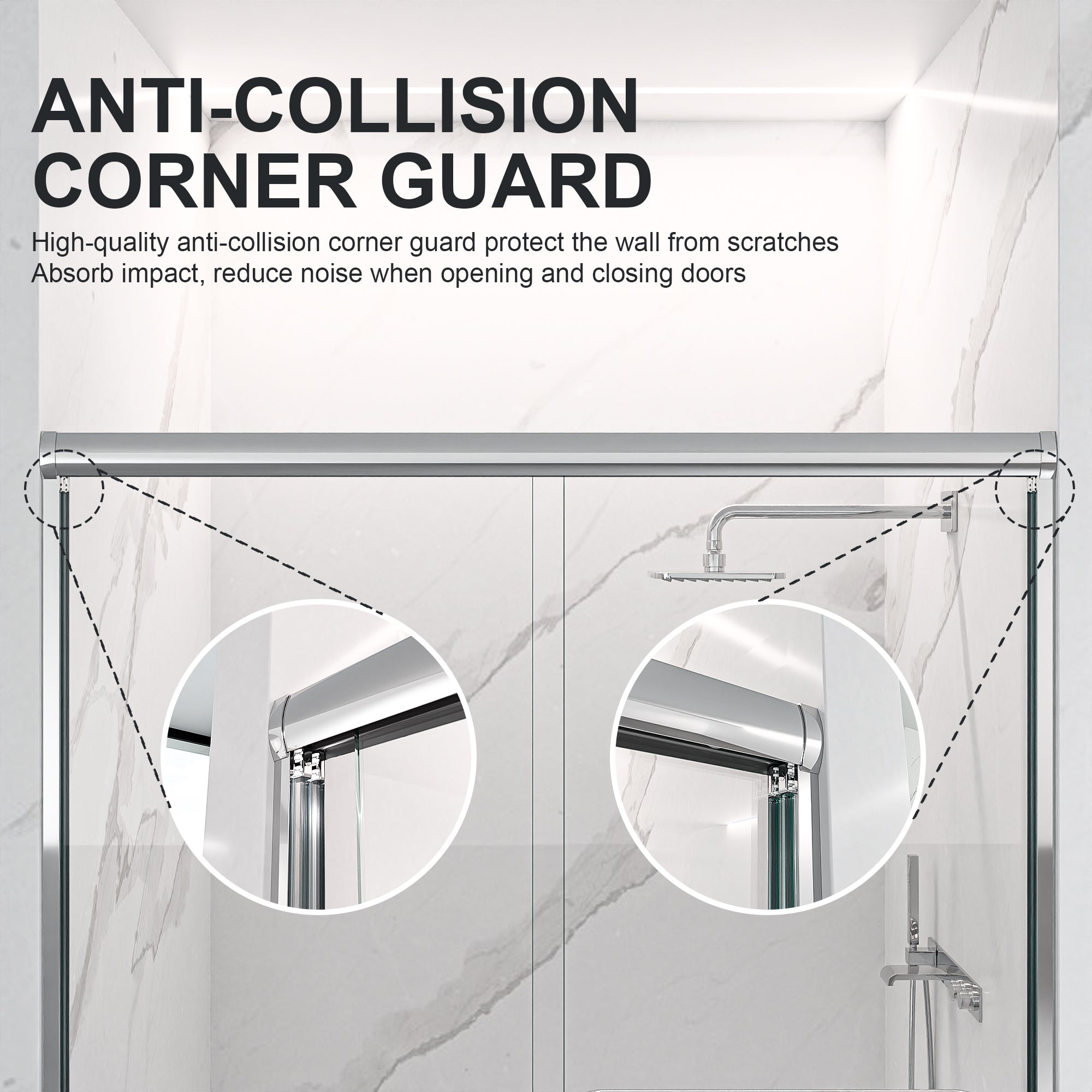 56"-60"W*72" H Semi-Frameless Double Sliding Shower Door, Bypass Shower Door, 1/4" (6mm) Thick SGCC Tempered Glass Door