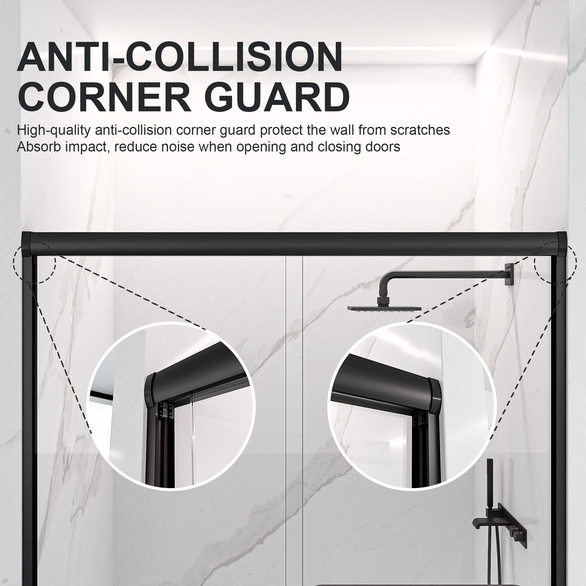 44"-48"W*72" H Semi-Frameless Double Sliding Shower Door, Bypass Shower Door, 1/4" (6mm) Thick SGCC Tempered Glass Door