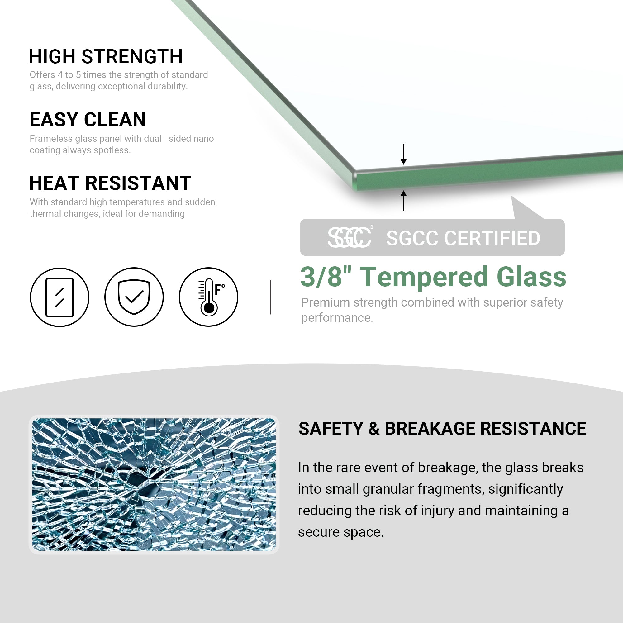 30"W *78"H Easyclean Fixed Shower Panel - Quickmount Shower Screen, 10mm(3/8'') Tempered Glass ARO-SFP-3078