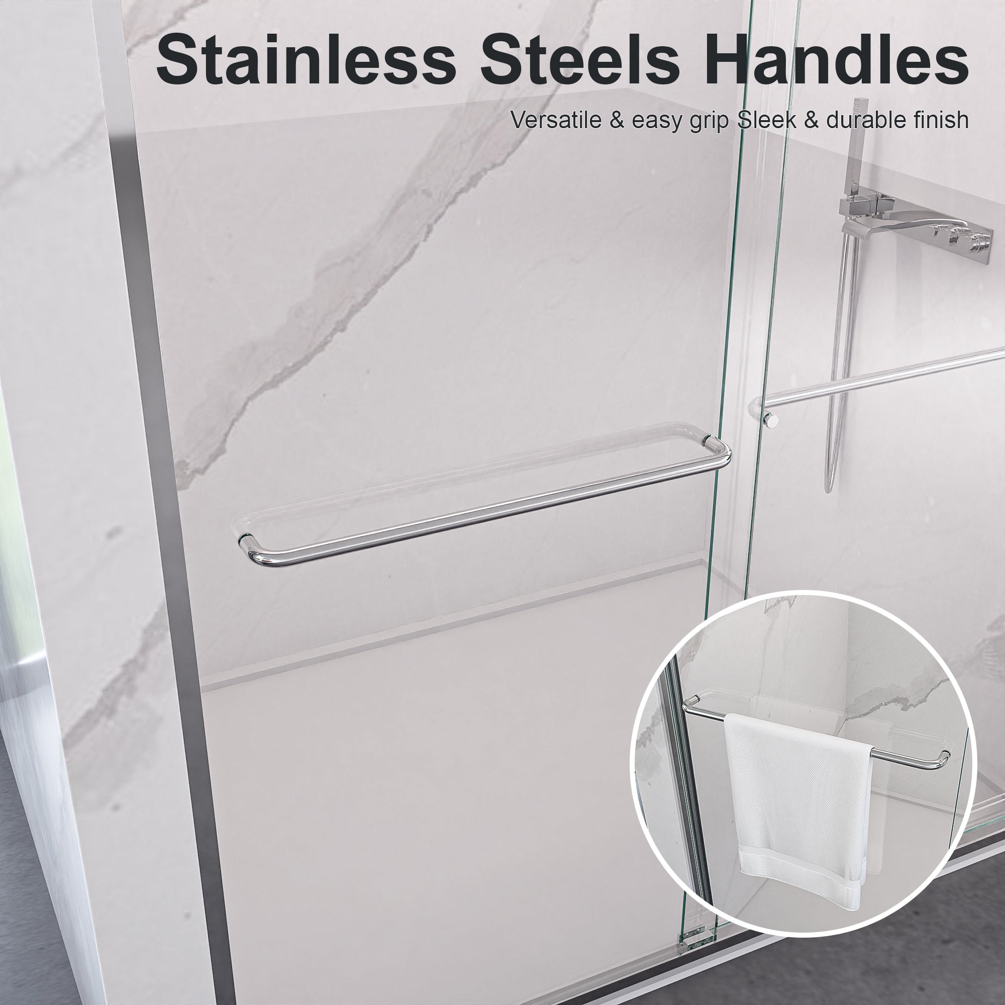 56"-60"W*72" H Semi-Frameless Double Sliding Shower Door, Bypass Shower Door, 1/4" (6mm) Thick SGCC Tempered Glass Door