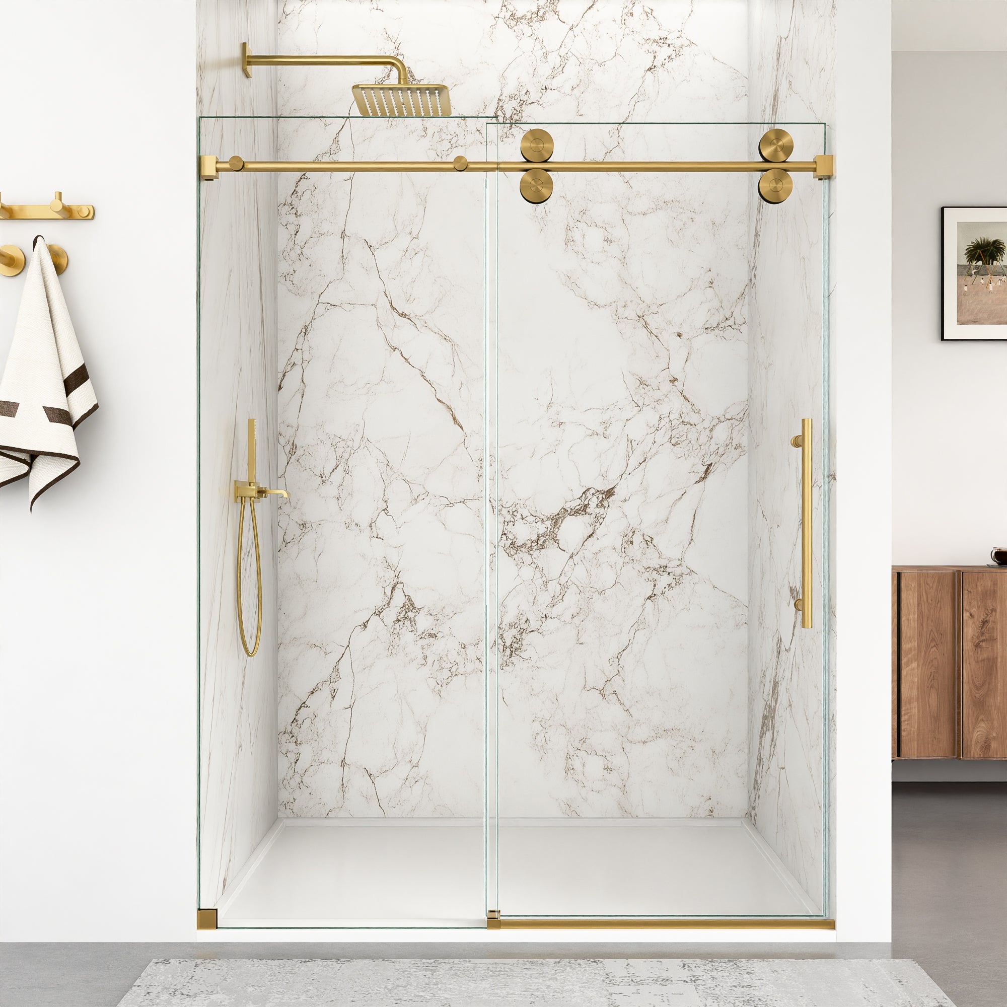 56"-60"W x 72"H Frameless Single Sliding Shower Door – 5/16" (8mm) Clear Tempered Glass, Bypass Design