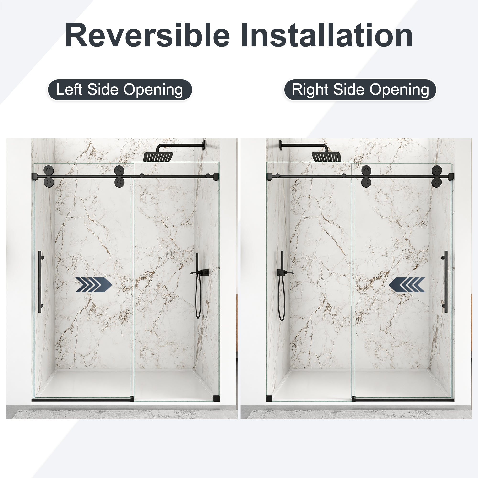 44"-48"W*76" H Frameless Single Sliding Shower Door – 5/16" (8mm) Clear Tempered Glass, Bypass Design