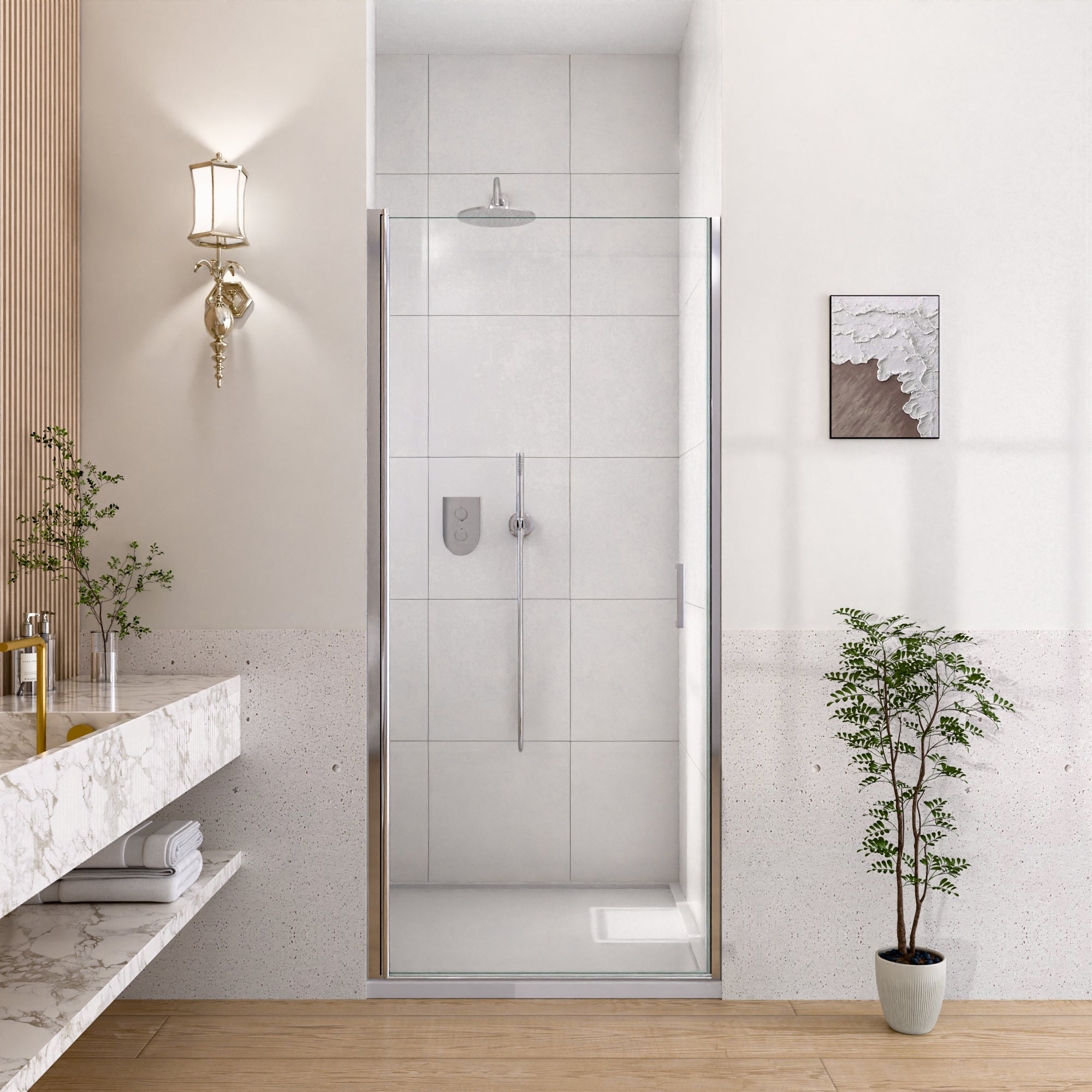 34" W x 72" H Semi-Frameless Circular Pivot Shower Door With 1/4" (6mm) Thick SGCC Tempered Glass