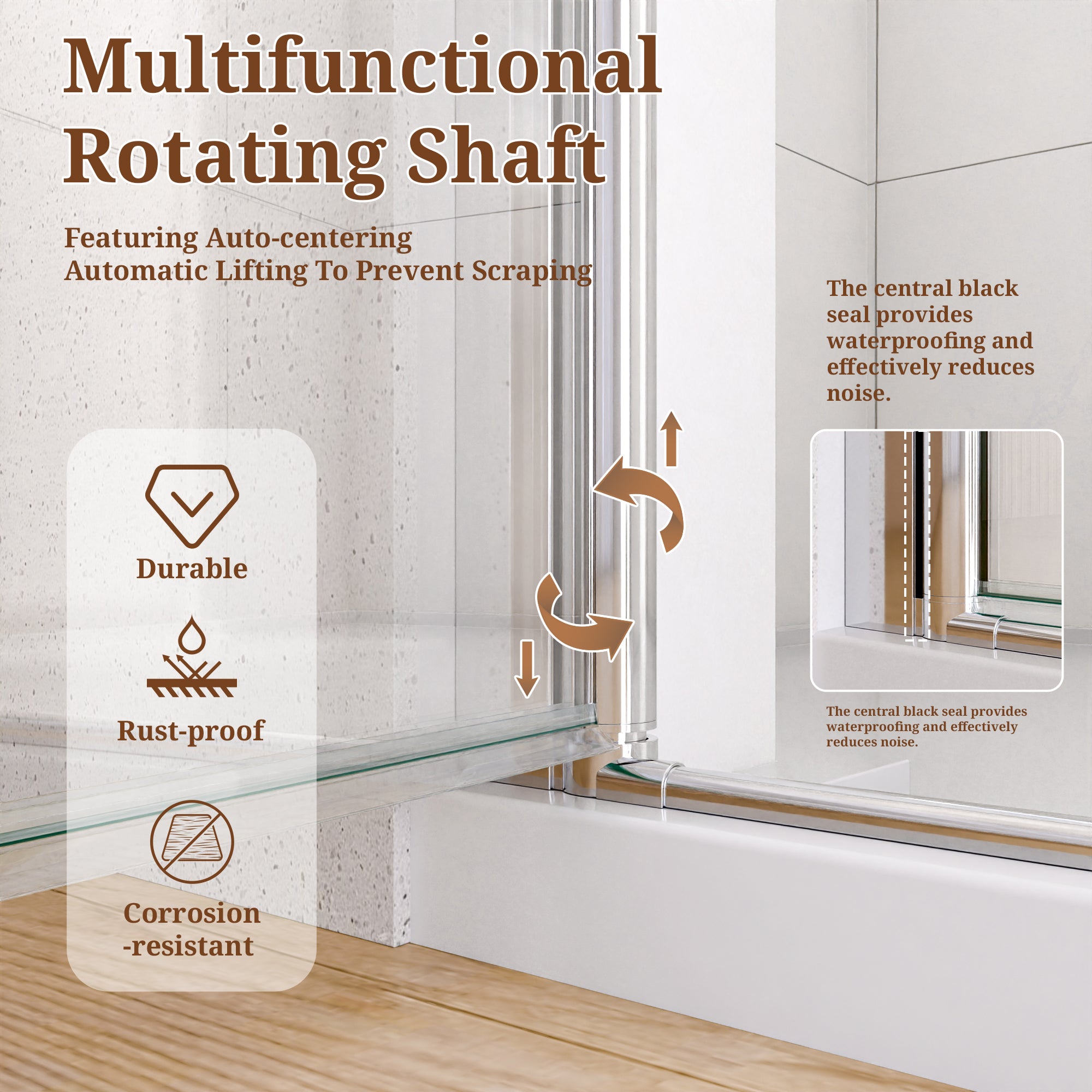 34" W x 72" H Semi-Frameless Circular Pivot Shower Door With 1/4" (6mm) Thick SGCC Tempered Glass