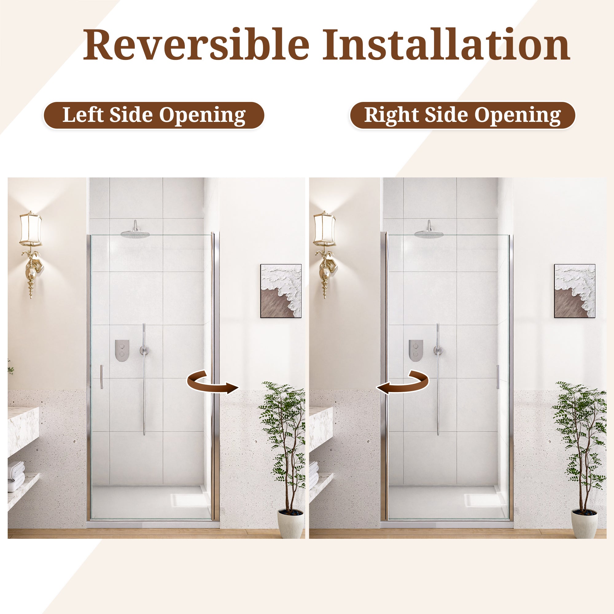 24" W x 72" H Semi-Frameless Circular Pivot Shower Door With 1/4" (6mm) Thick SGCC Tempered Glass