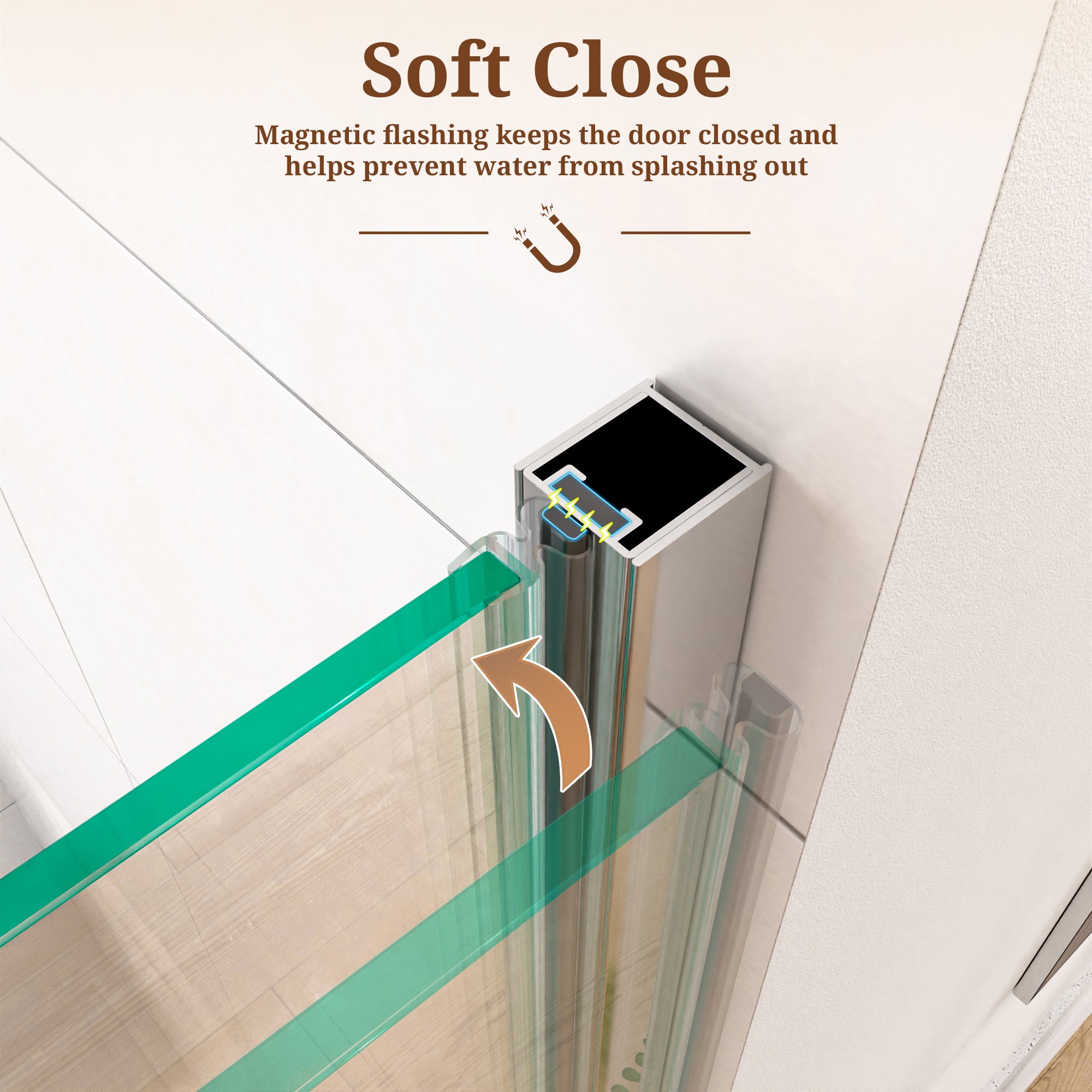 30" W x 72" H Semi-Frameless Circular Pivot Shower Door in Chrome With 1/4" (6mm) Thick SGCC Tempered Glass