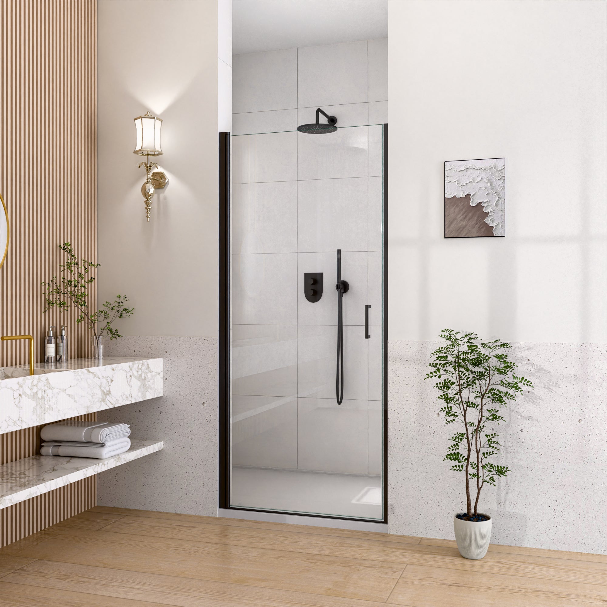 30" W x 72" H Semi-Frameless Circular Pivot Shower Door in Chrome With 1/4" (6mm) Thick SGCC Tempered Glass