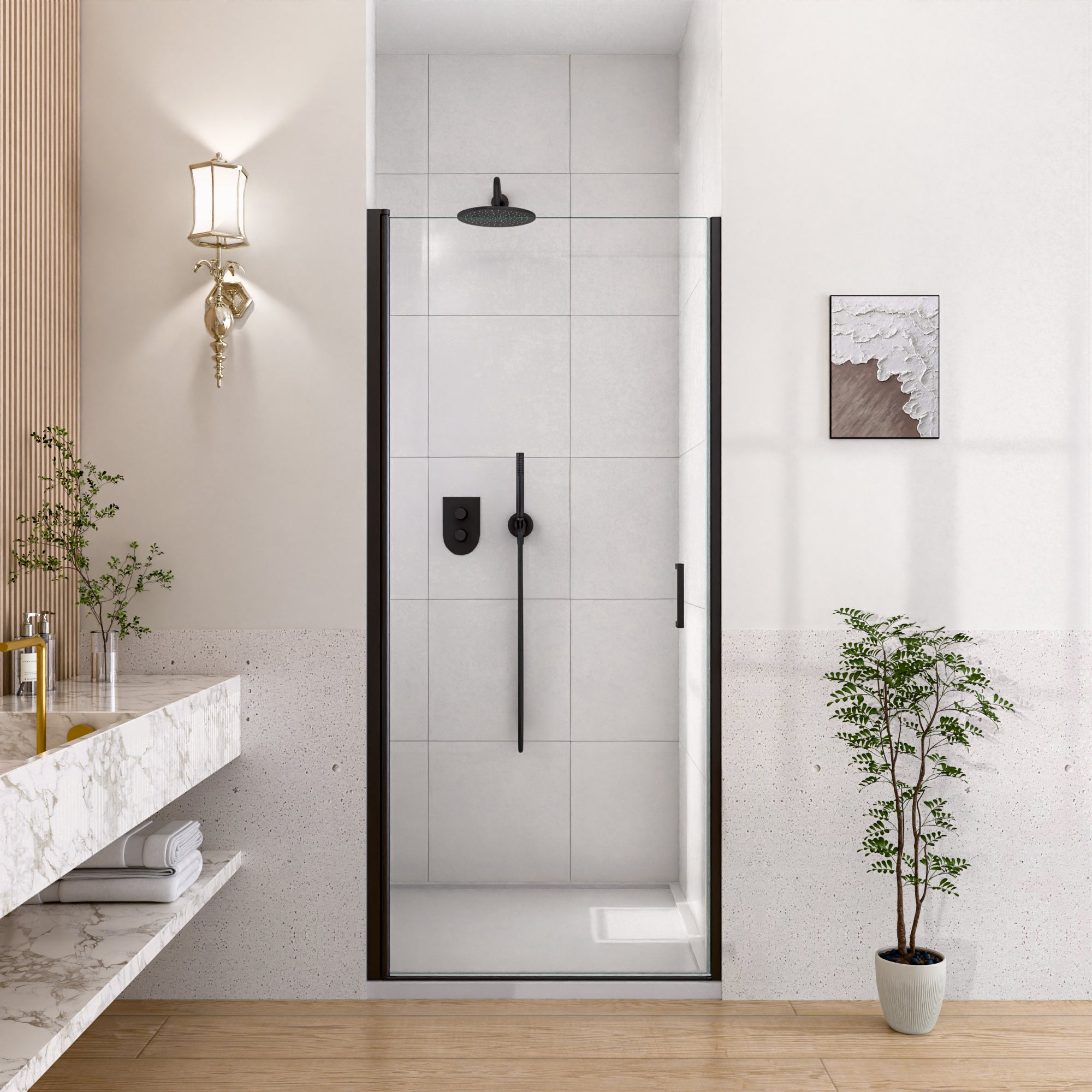 34" W x 72" H Semi-Frameless Circular Pivot Shower Door With 1/4" (6mm) Thick SGCC Tempered Glass