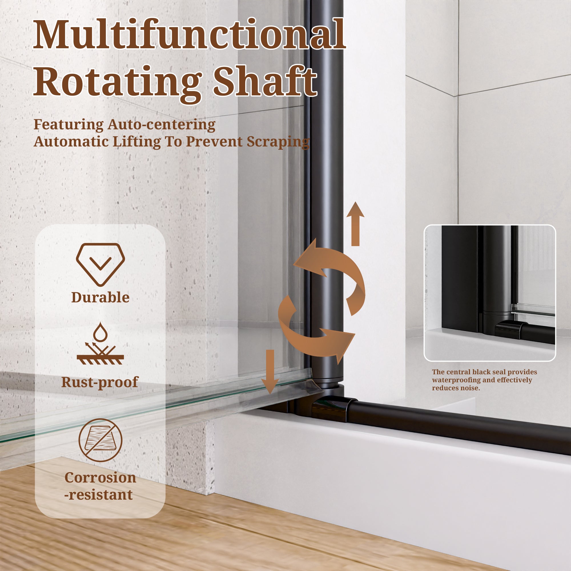32" W x 72" H Semi-Frameless Circular Pivot Shower Door With 1/4" (6mm) Thick SGCC Tempered Glass