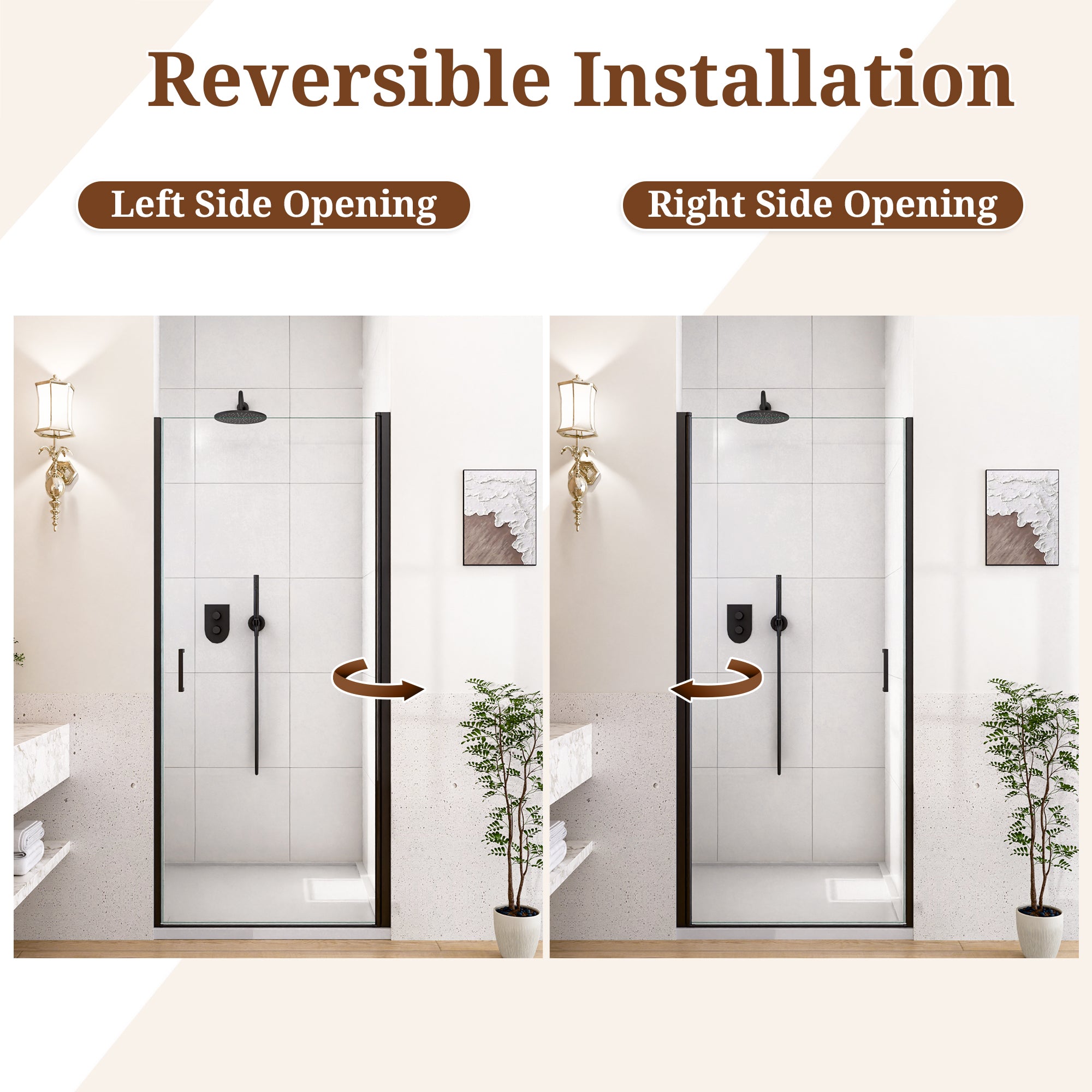 32" W x 72" H Semi-Frameless Circular Pivot Shower Door With 1/4" (6mm) Thick SGCC Tempered Glass