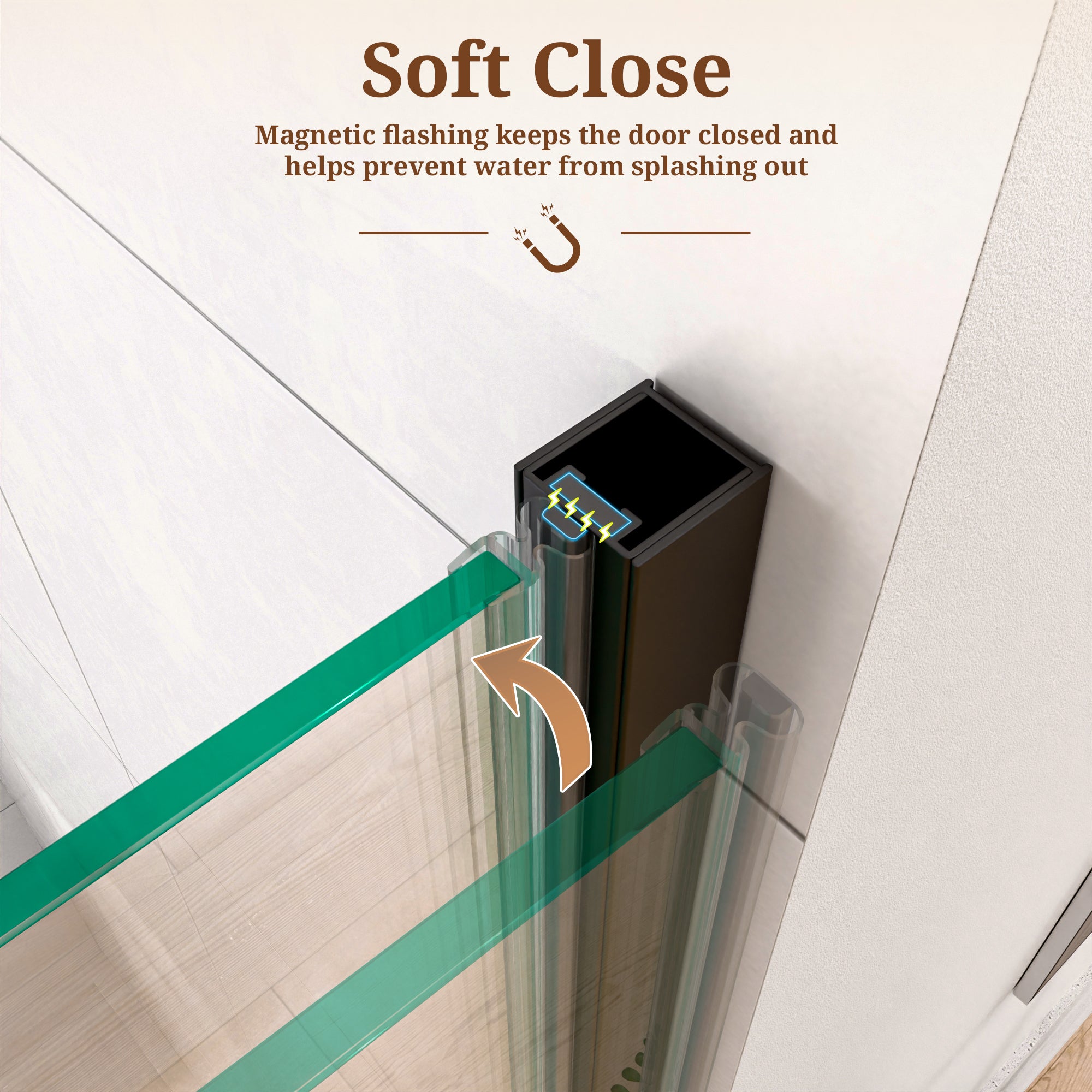 32" W x 72" H Semi-Frameless Circular Pivot Shower Door With 1/4" (6mm) Thick SGCC Tempered Glass