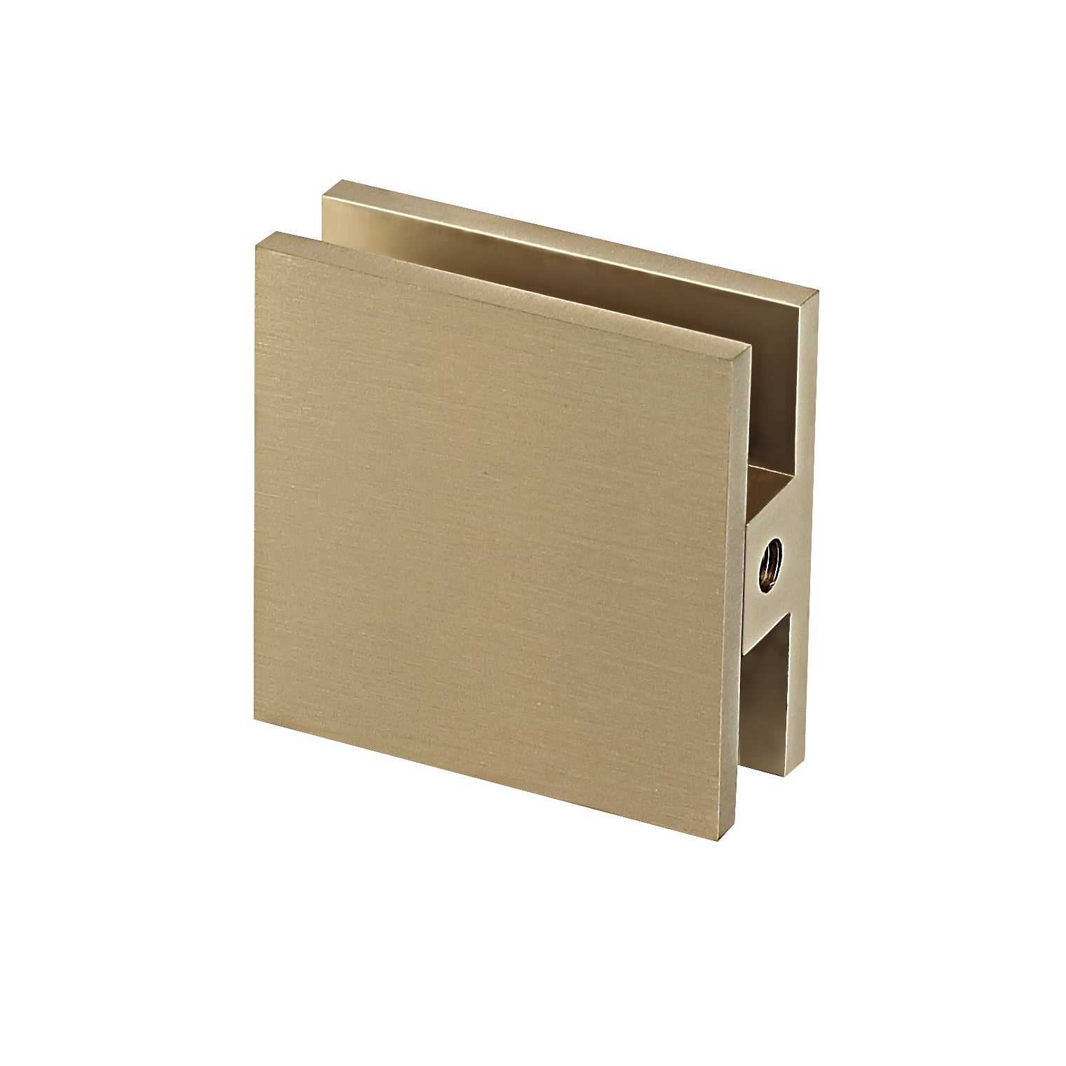 Square brushed brass hardware clamp on white background, AVAresource Hardware