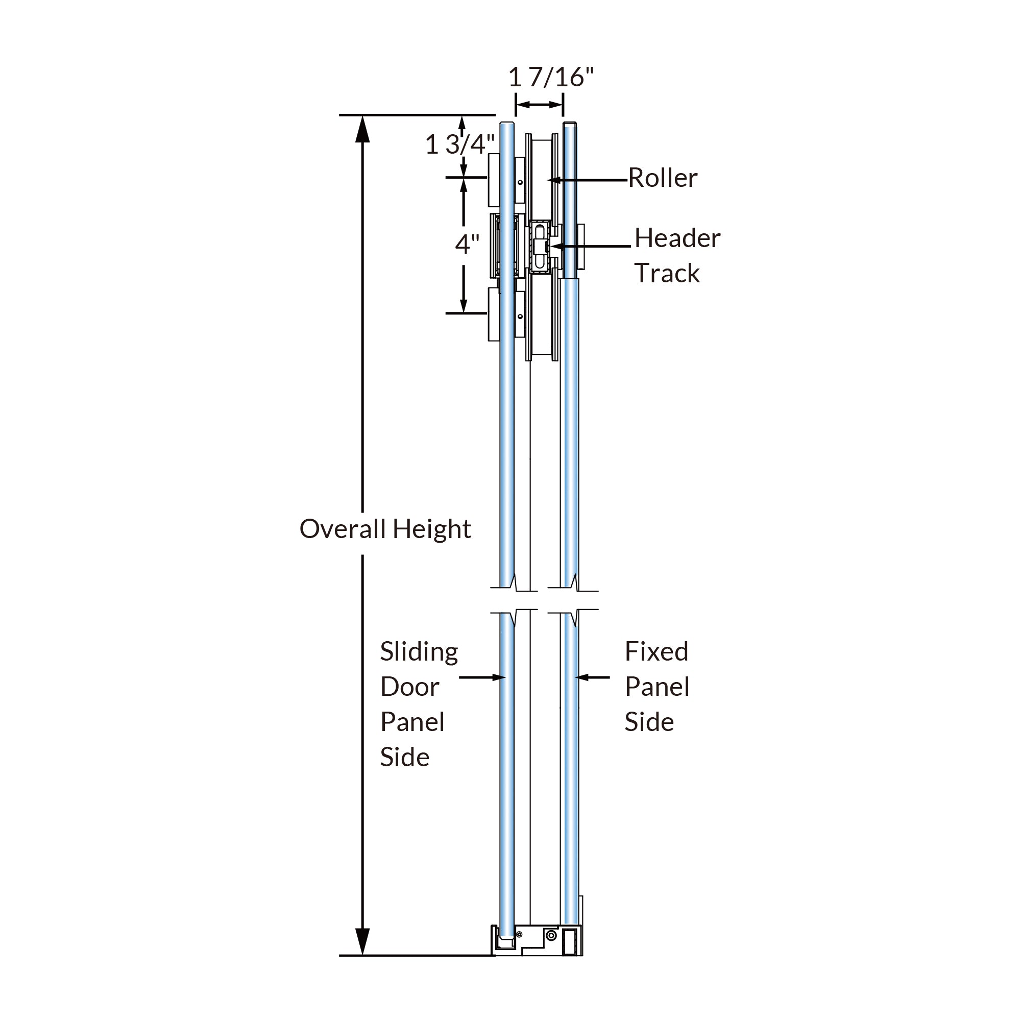 SD05-4 Framless Single Sliding Shower Door With Four Rollers Hardware Kits
