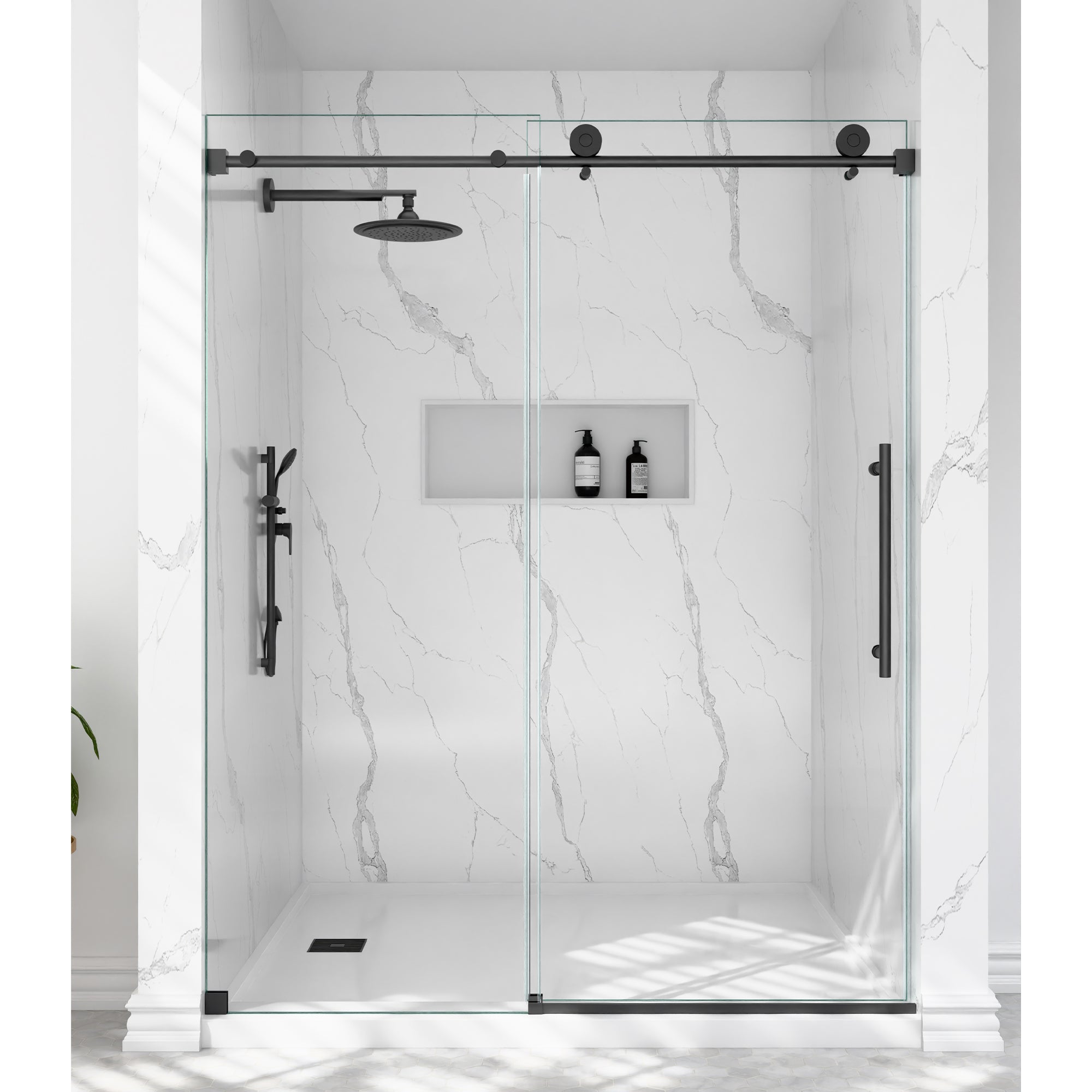 SD04-2 Framless Single Sliding Roller Shower Door With Tubular Rails Hardware