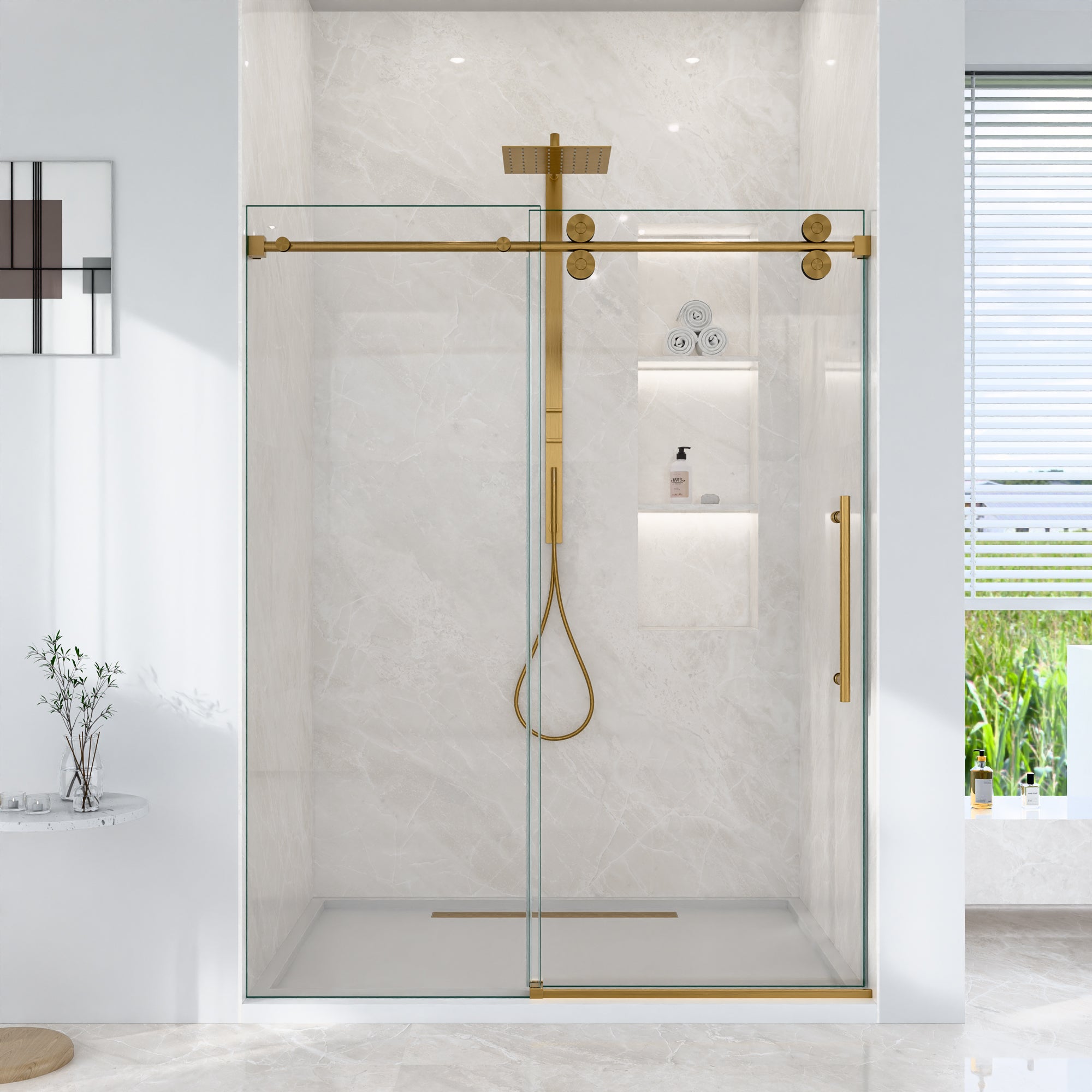 56"-60"W x 72"H Frameless Single Sliding Shower Door – 5/16" (8mm) Clear Tempered Glass, Bypass Design