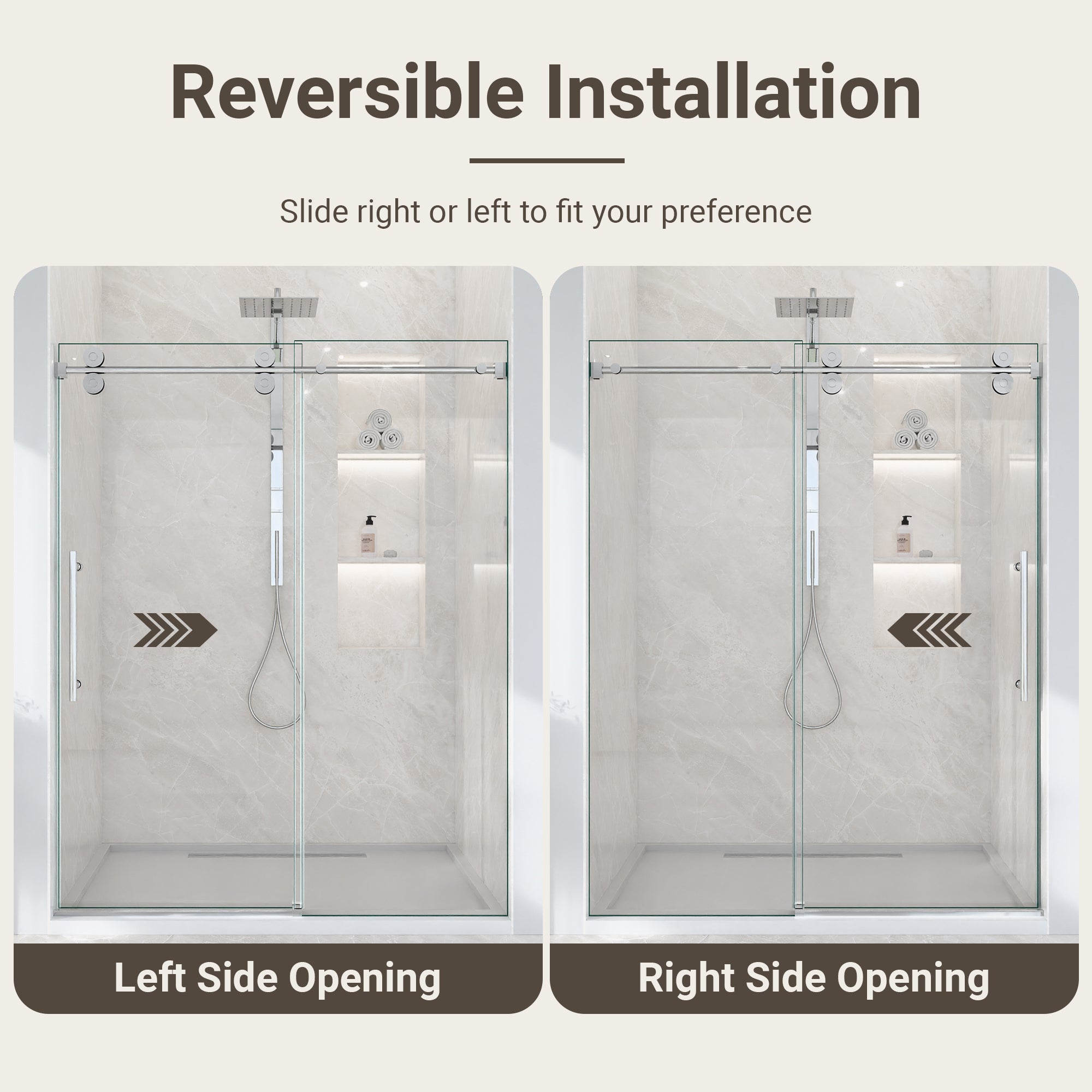 44"-48"W*76" H Frameless Single Sliding Shower Door – 5/16" (8mm) Clear Tempered Glass, Bypass Design
