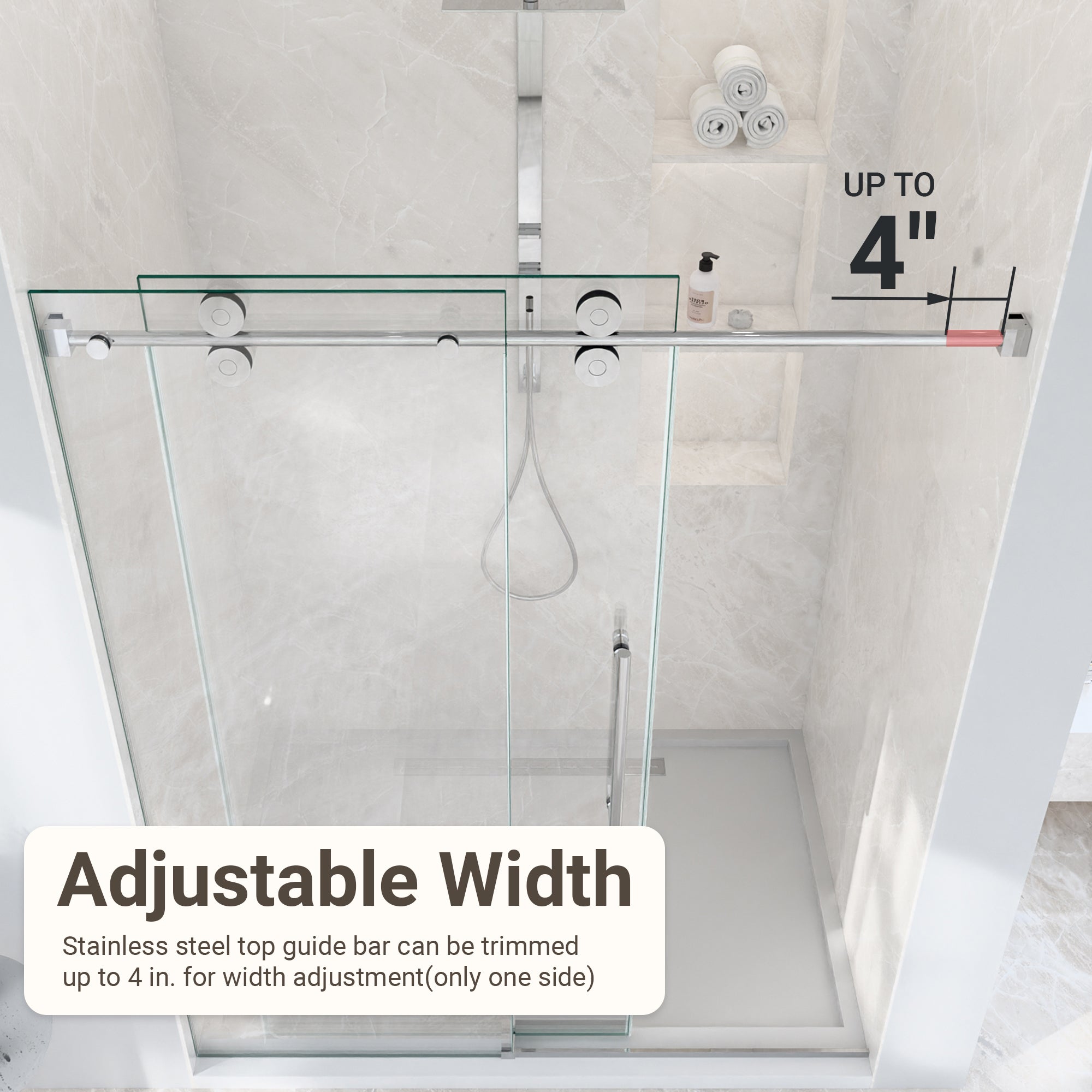 44"-48"W*76" H Frameless Single Sliding Shower Door – 5/16" (8mm) Clear Tempered Glass, Bypass Design