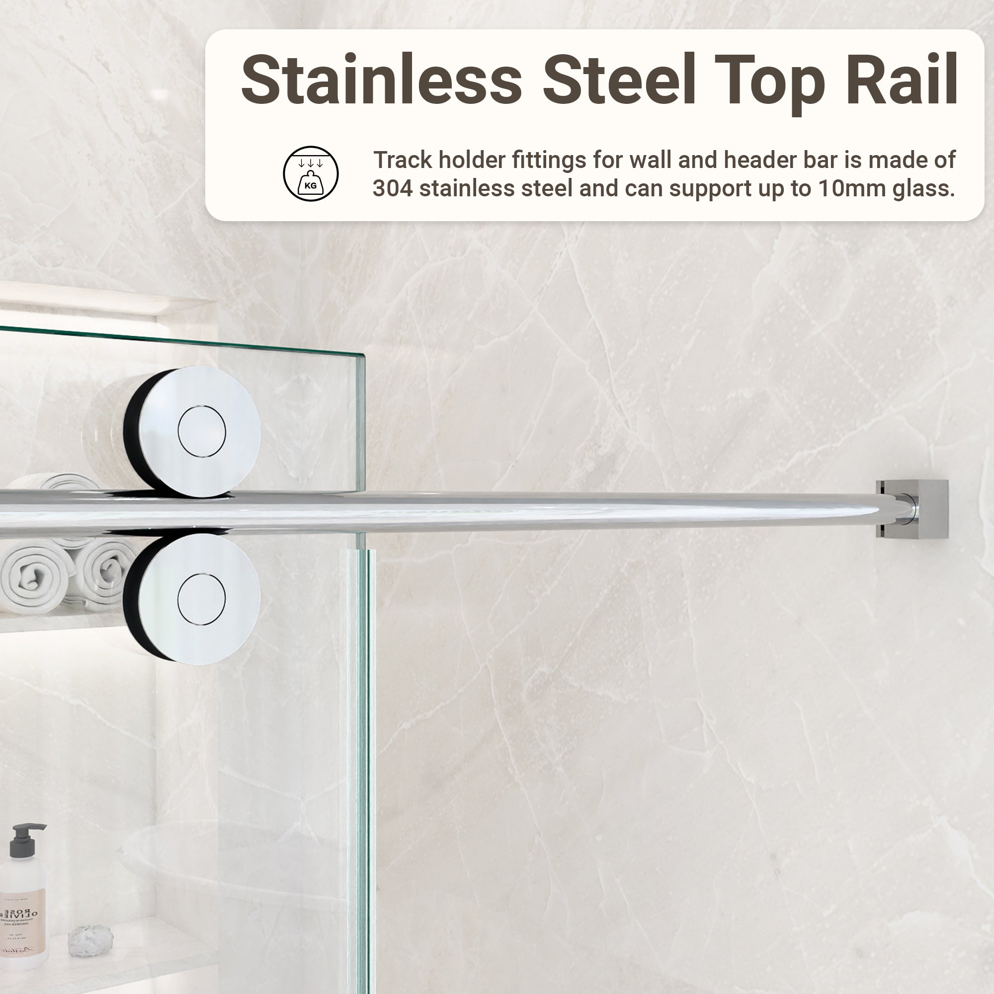 44"-48"W*76" H Frameless Single Sliding Shower Door – 5/16" (8mm) Clear Tempered Glass, Bypass Design