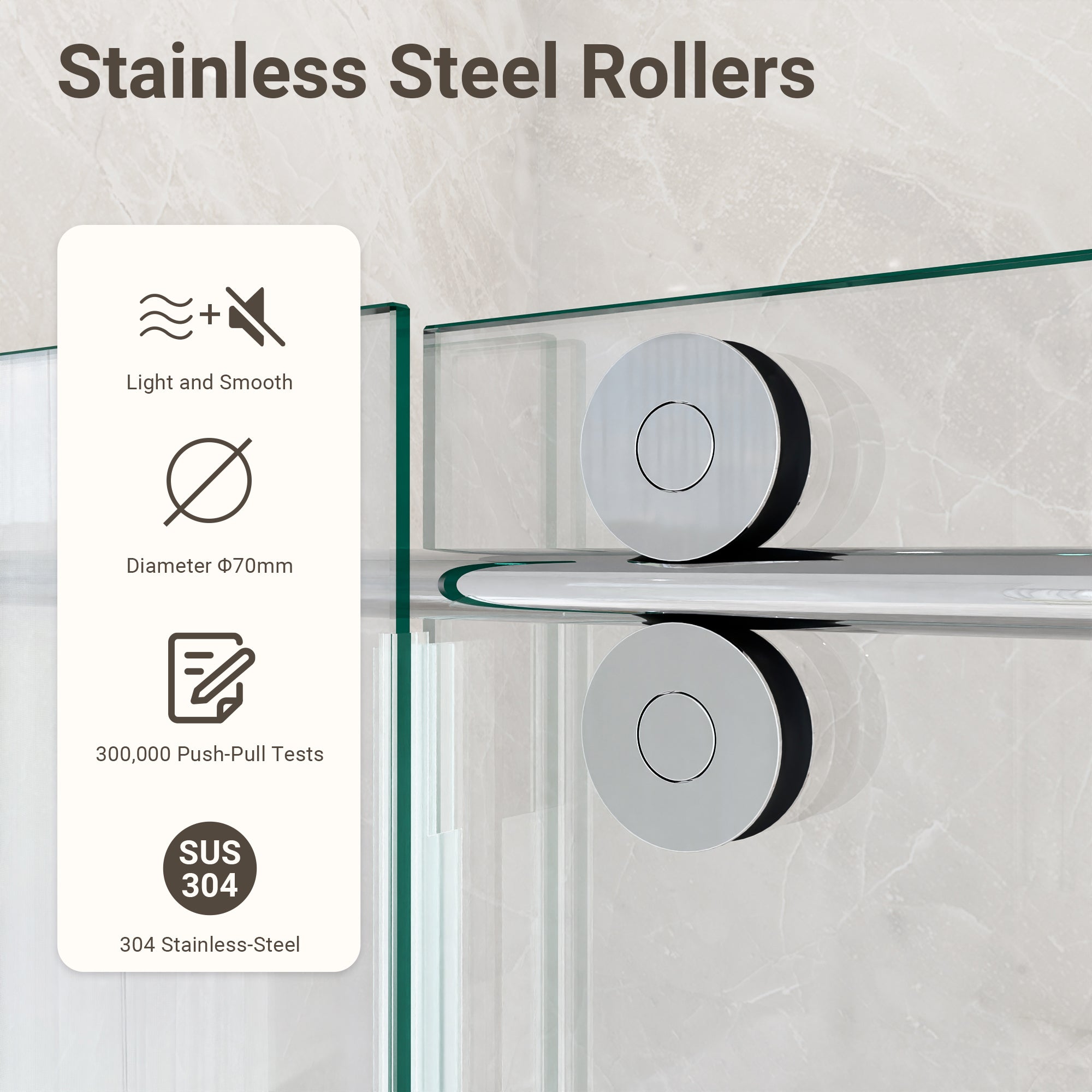 44"-48"W*76" H Frameless Single Sliding Shower Door – 5/16" (8mm) Clear Tempered Glass, Bypass Design