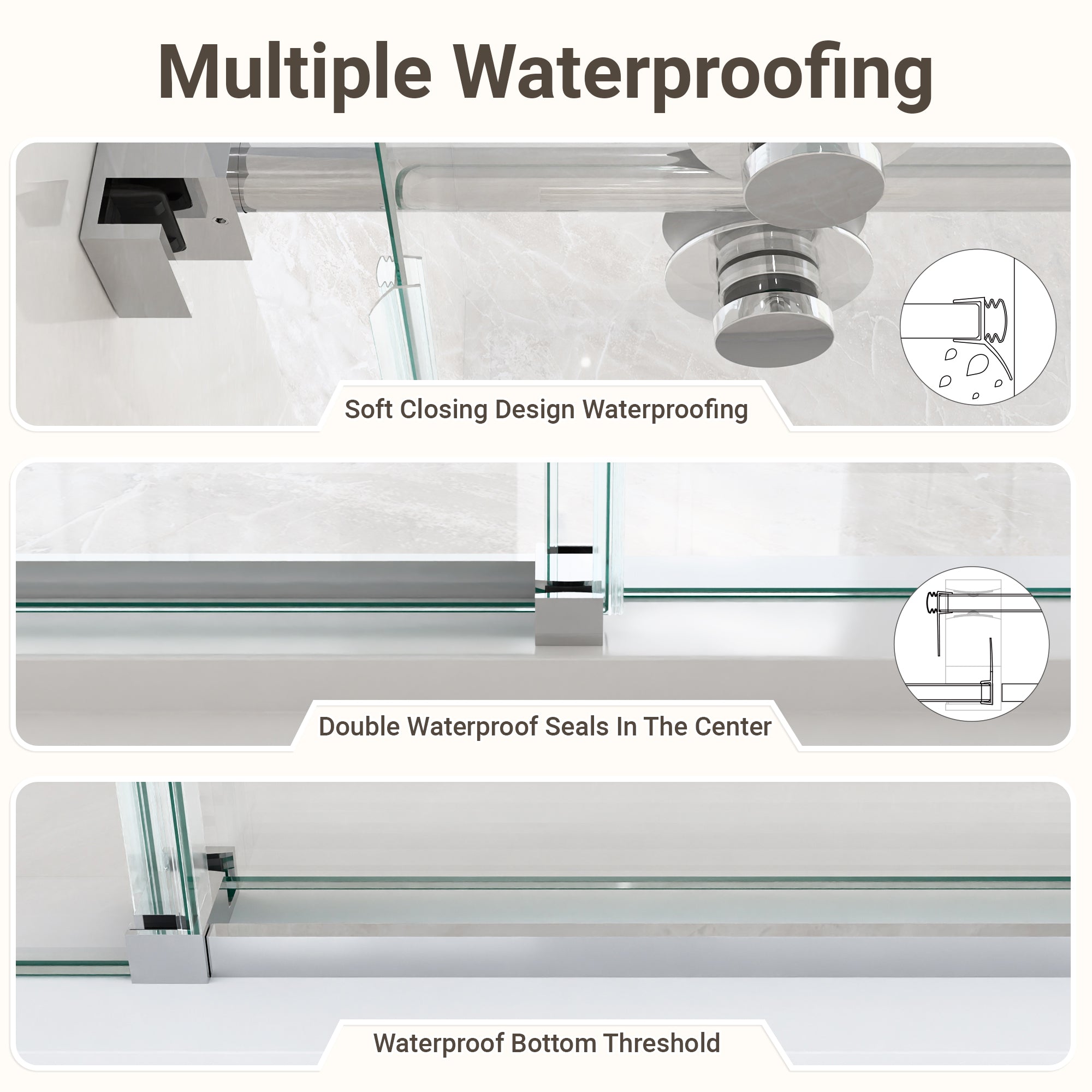 44"-48"W*76" H Frameless Single Sliding Shower Door – 5/16" (8mm) Clear Tempered Glass, Bypass Design