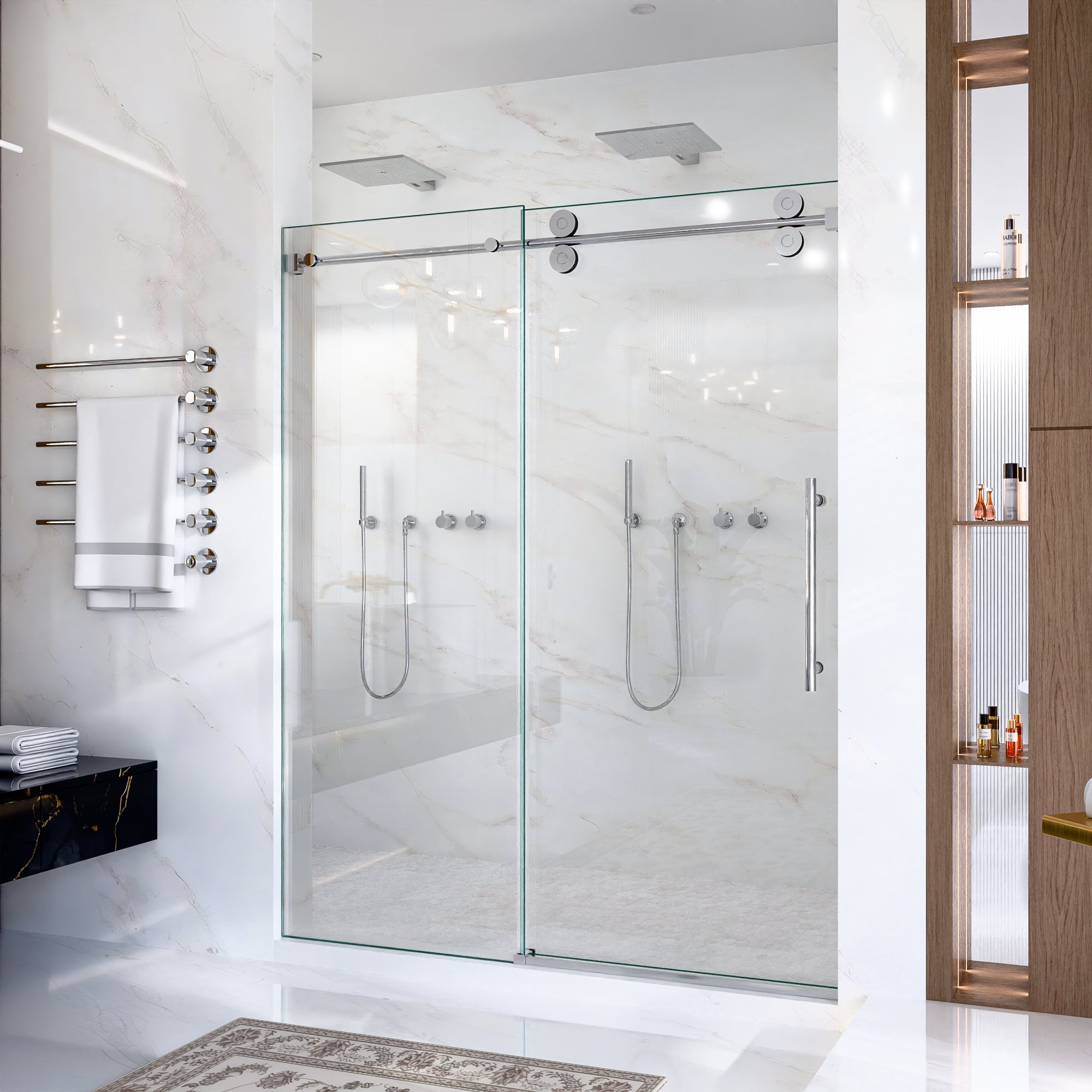 44"-48"W*76" H Frameless Single Sliding Shower Door – 5/16" (8mm) Clear Tempered Glass, Bypass Design