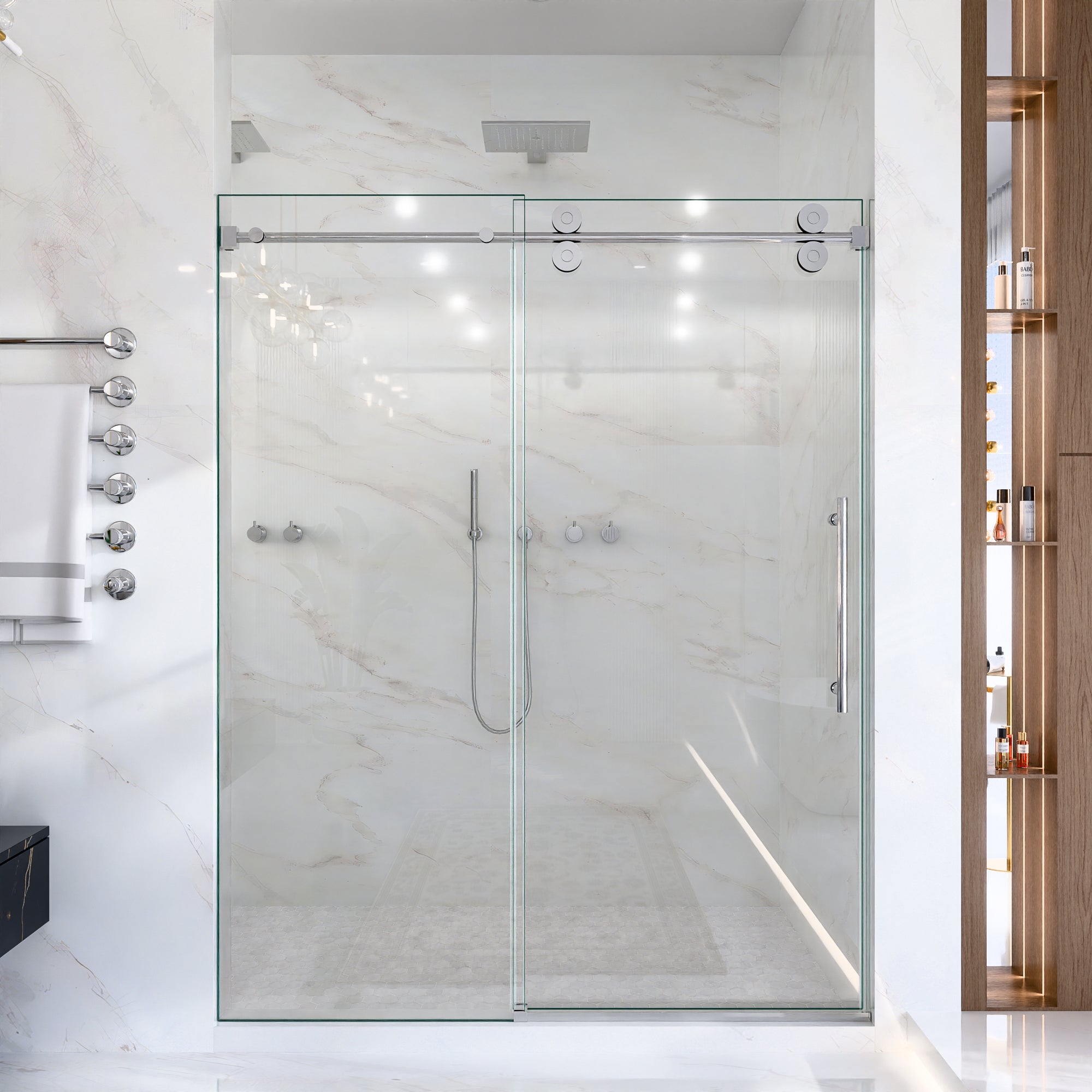44"-48"W*76" H Frameless Single Sliding Shower Door – 5/16" (8mm) Clear Tempered Glass, Bypass Design