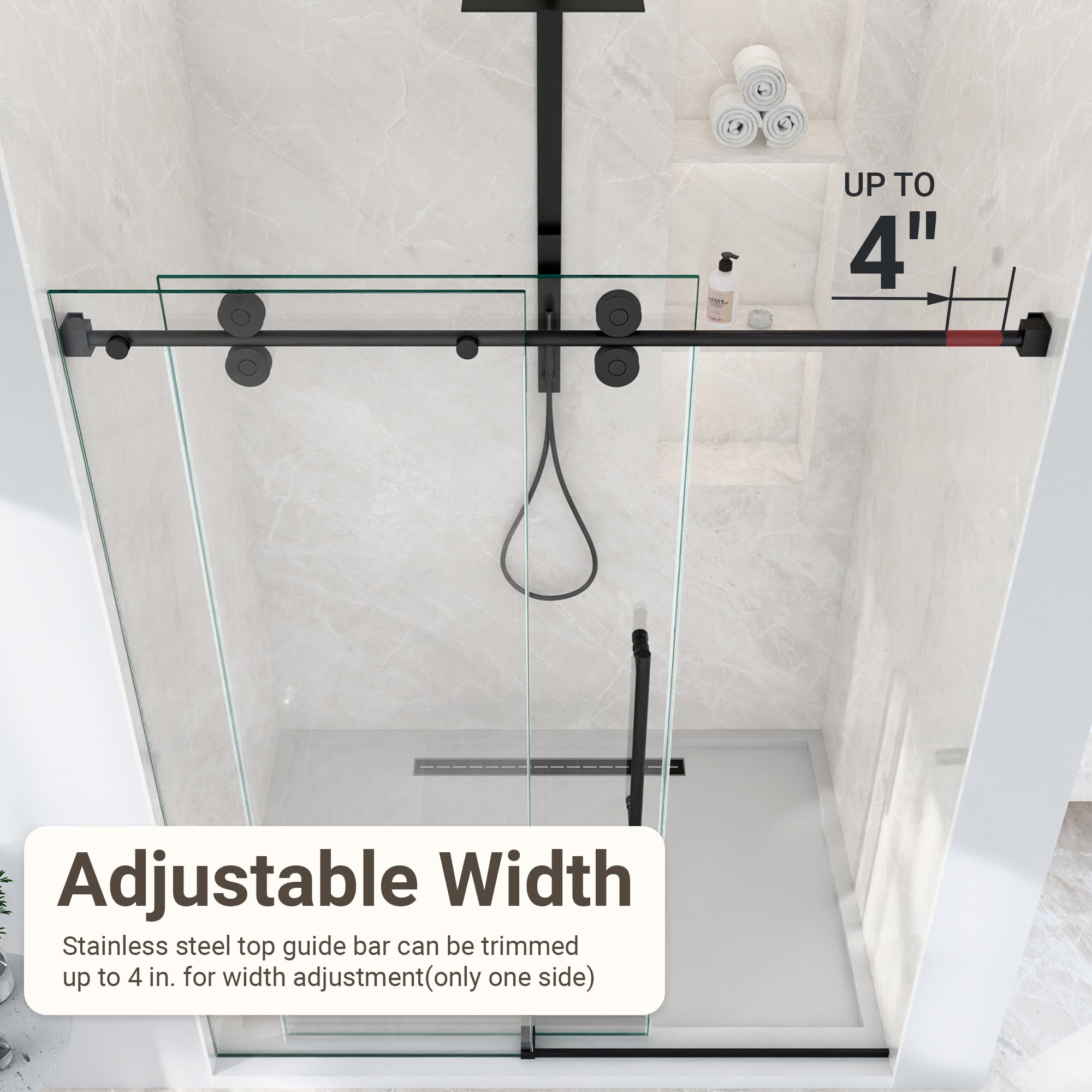44"-48"W*76" H Frameless Single Sliding Shower Door – 5/16" (8mm) Clear Tempered Glass, Bypass Design