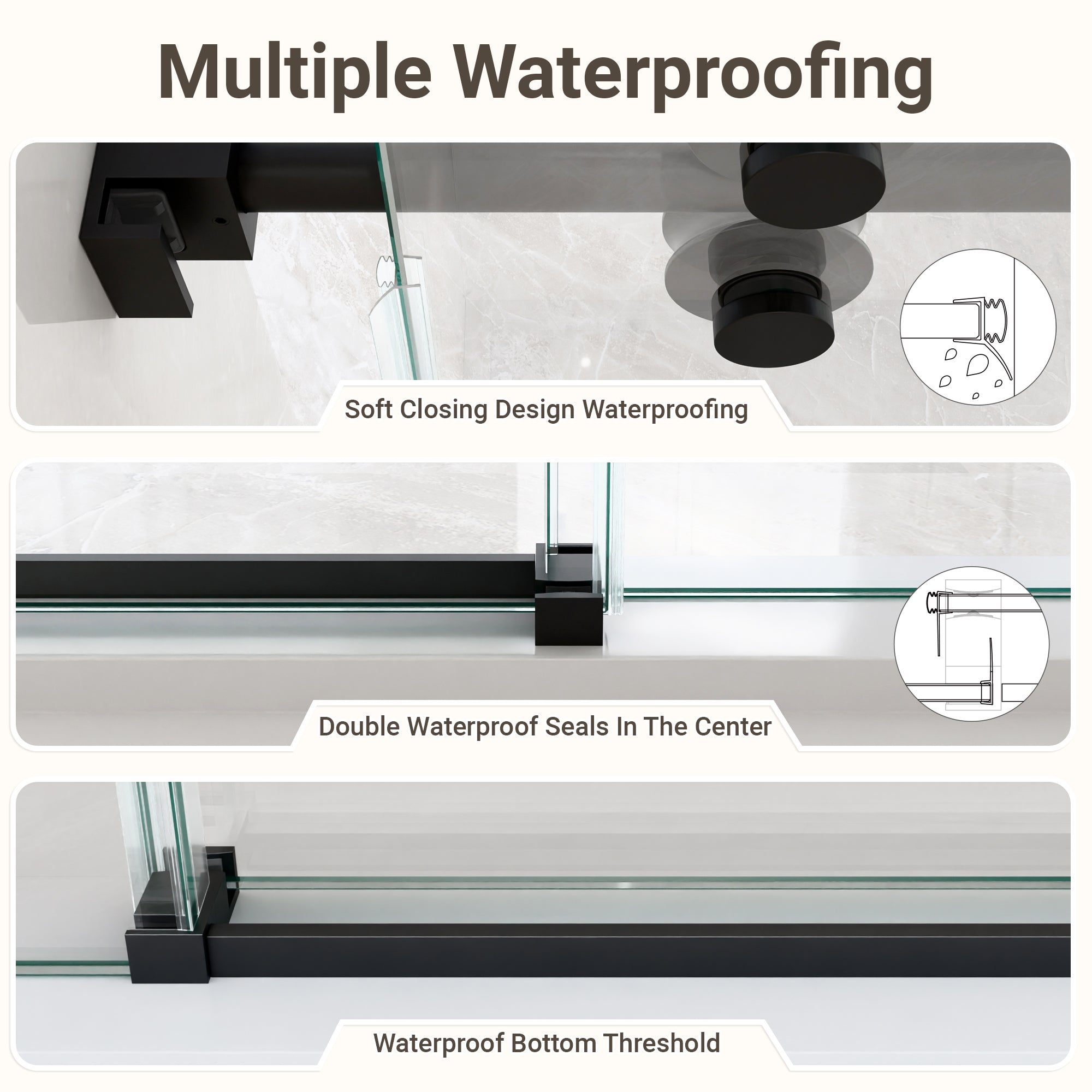 44"-48"W*76" H Frameless Single Sliding Shower Door – 5/16" (8mm) Clear Tempered Glass, Bypass Design