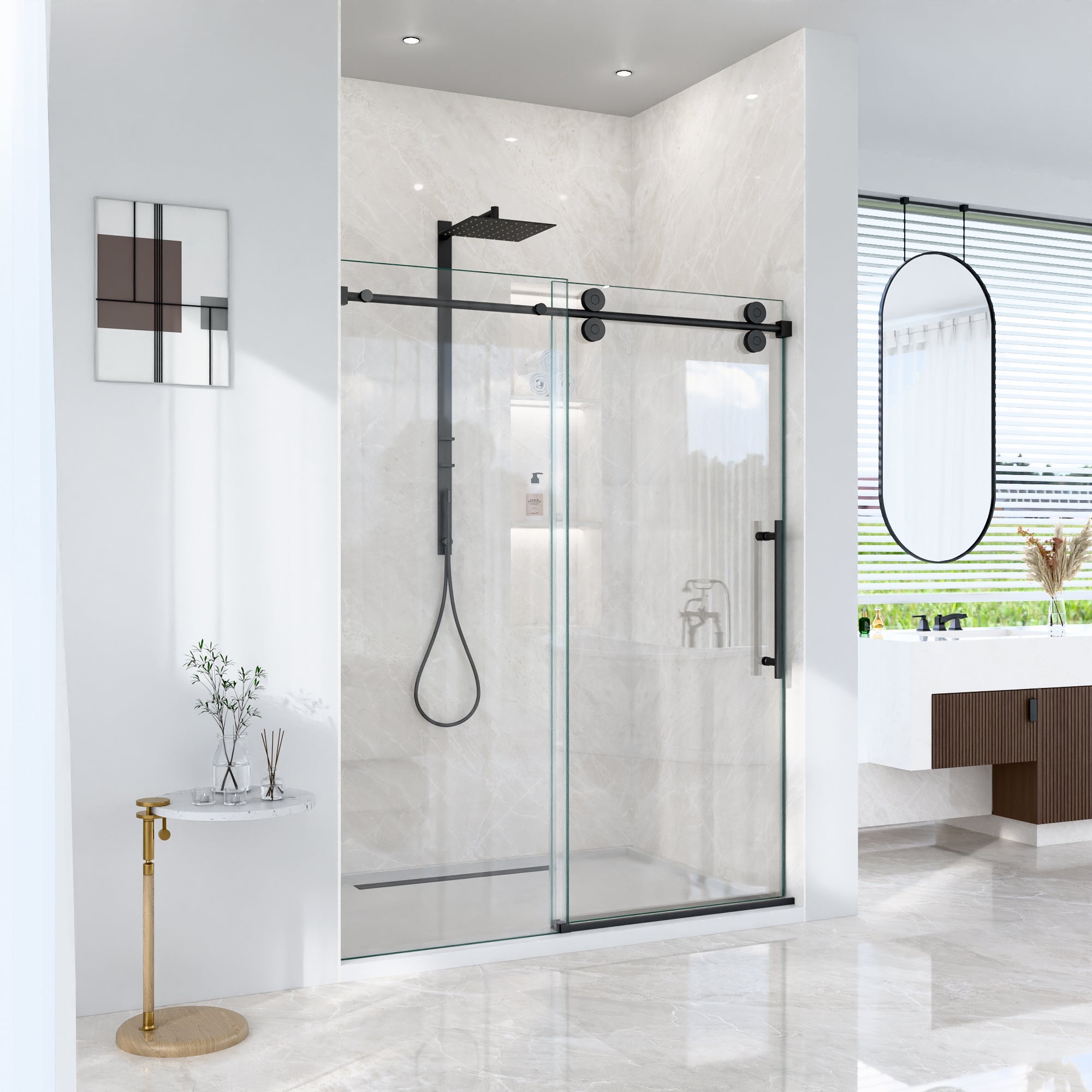 44"-48"W*76" H Frameless Single Sliding Shower Door – 5/16" (8mm) Clear Tempered Glass, Bypass Design