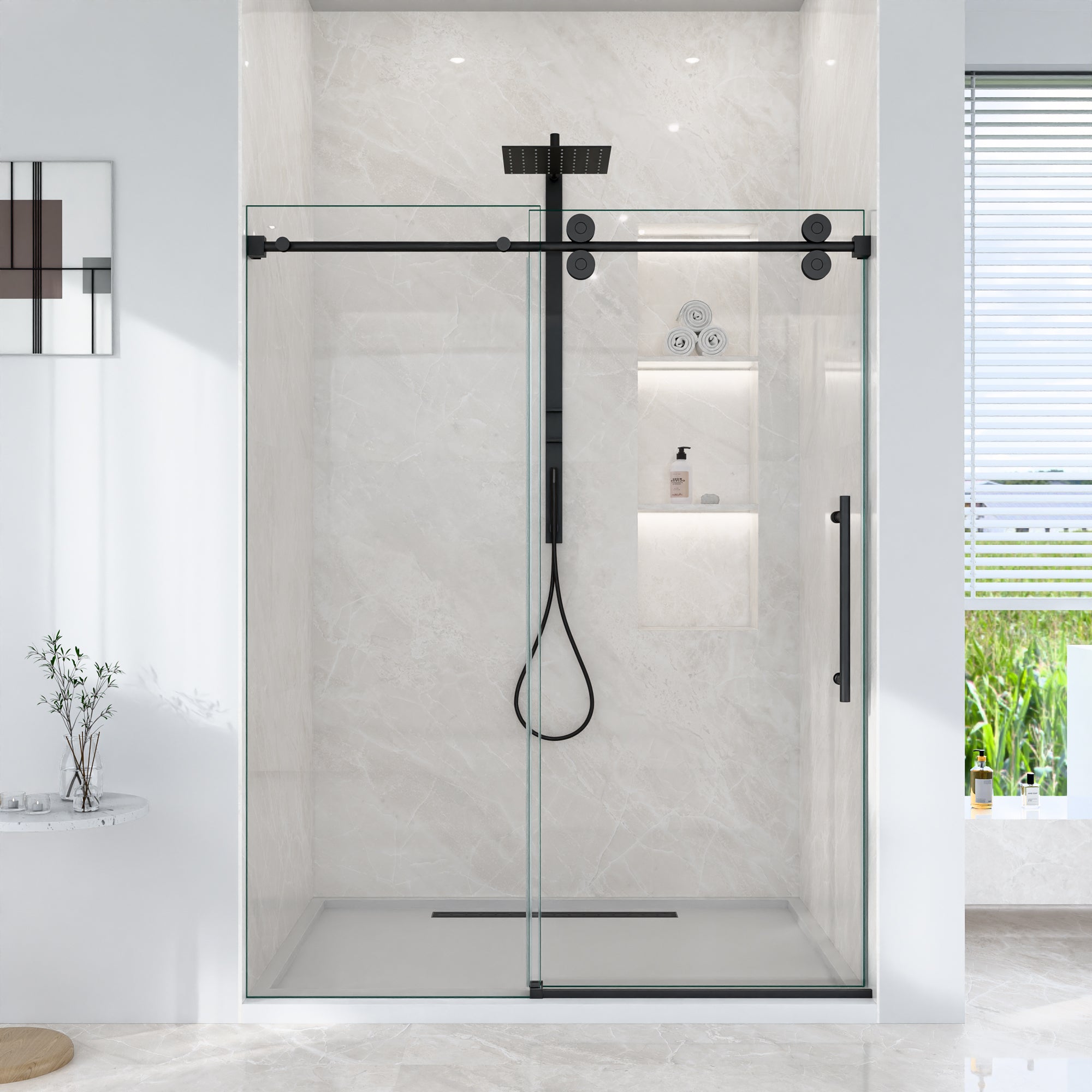 44"-48"W*76" H Frameless Single Sliding Shower Door – 5/16" (8mm) Clear Tempered Glass, Bypass Design