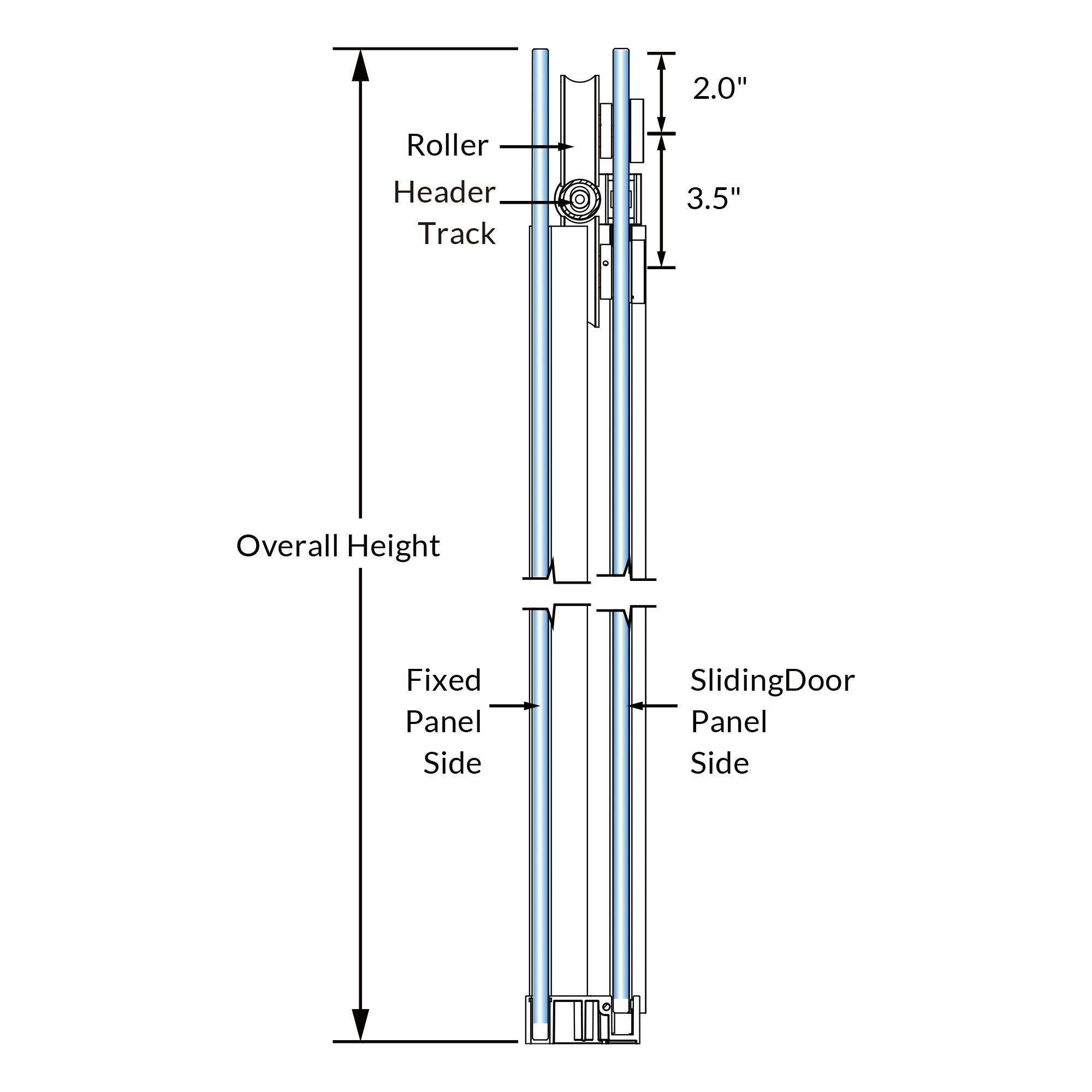 SD04-4 48"-72" Framless Single Slinding Shower Door Hardware Kits With Tubular Rails & Four Rollers