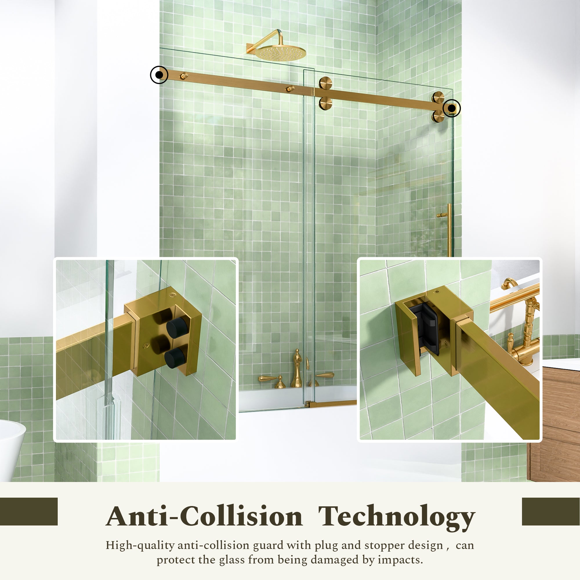 56-60"W x 60"H Frameless Double Sliding Tub Shower Door Enclosure, 5/16 inches (8mm) Thick SGCC Tempered Glass