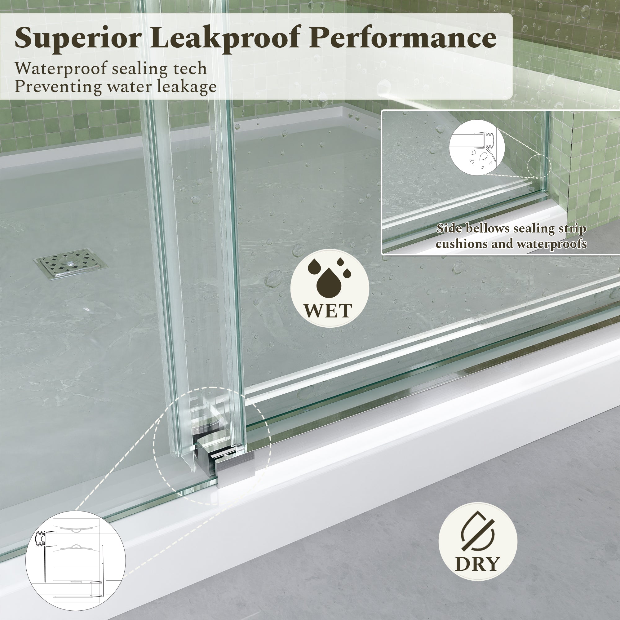 56-60"W x 60"H Frameless Double Sliding Tub Shower Door Enclosure, 5/16 inches (8mm) Thick SGCC Tempered Glass
